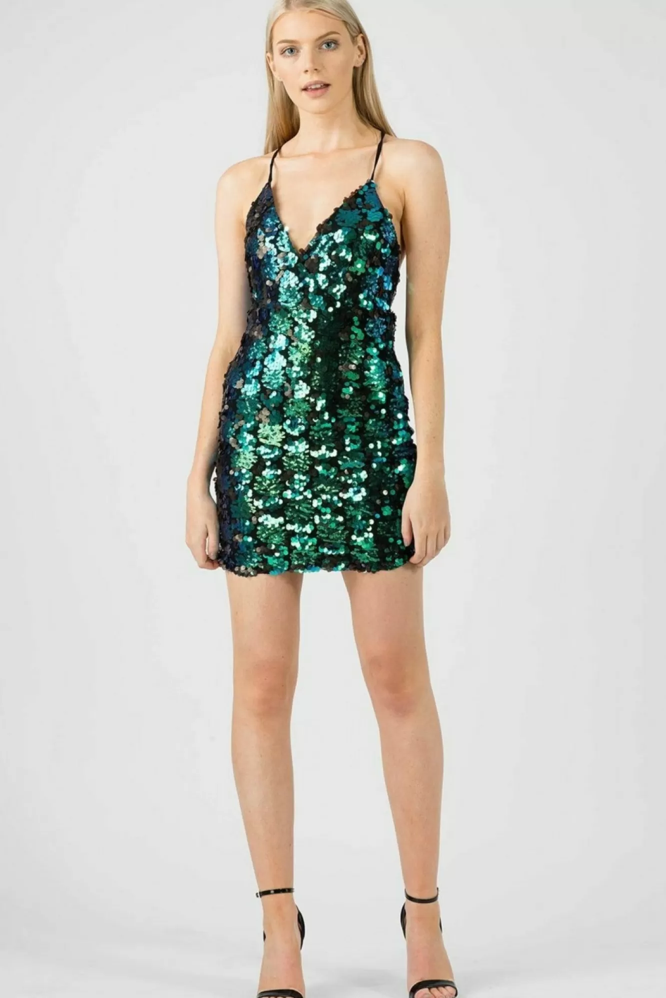 Mini Dresses^Aftershock London Mesh Sequin Wrap Dress Green