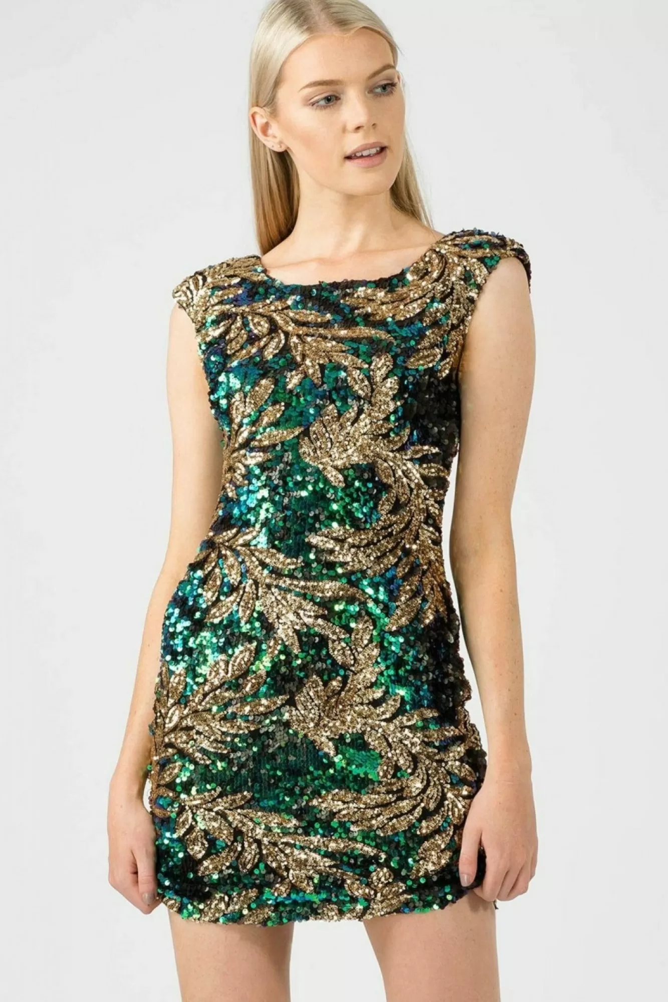 Mini Dresses^Aftershock London Sequin Leaf Bodycon Dress Green