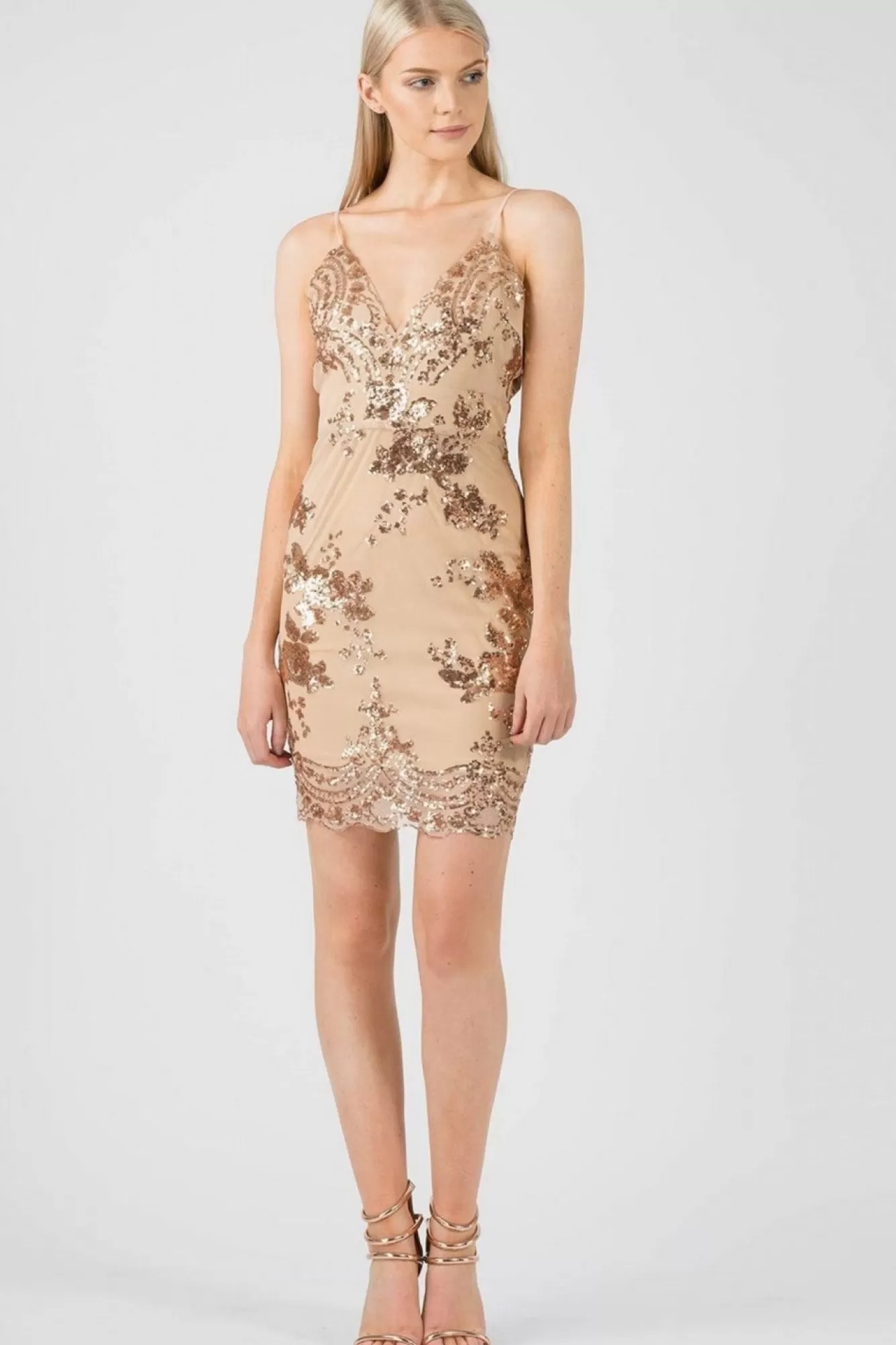 Mini Dresses^Aftershock London Sequin Mesh Cami Dress Gold
