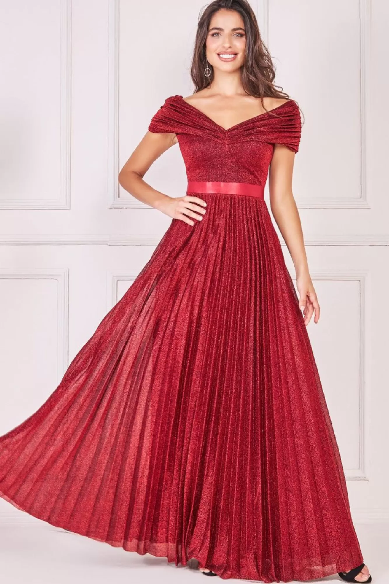Maxi Dresses^* Bardot Pleated Skirt Maxi Wine