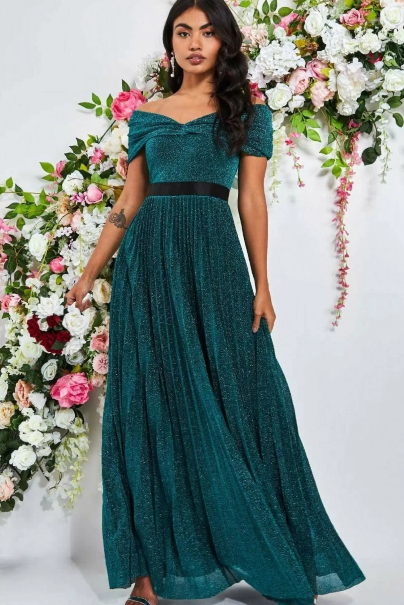 Maxi Dresses^* Bardot Pleated Skirt Maxi Emerald
