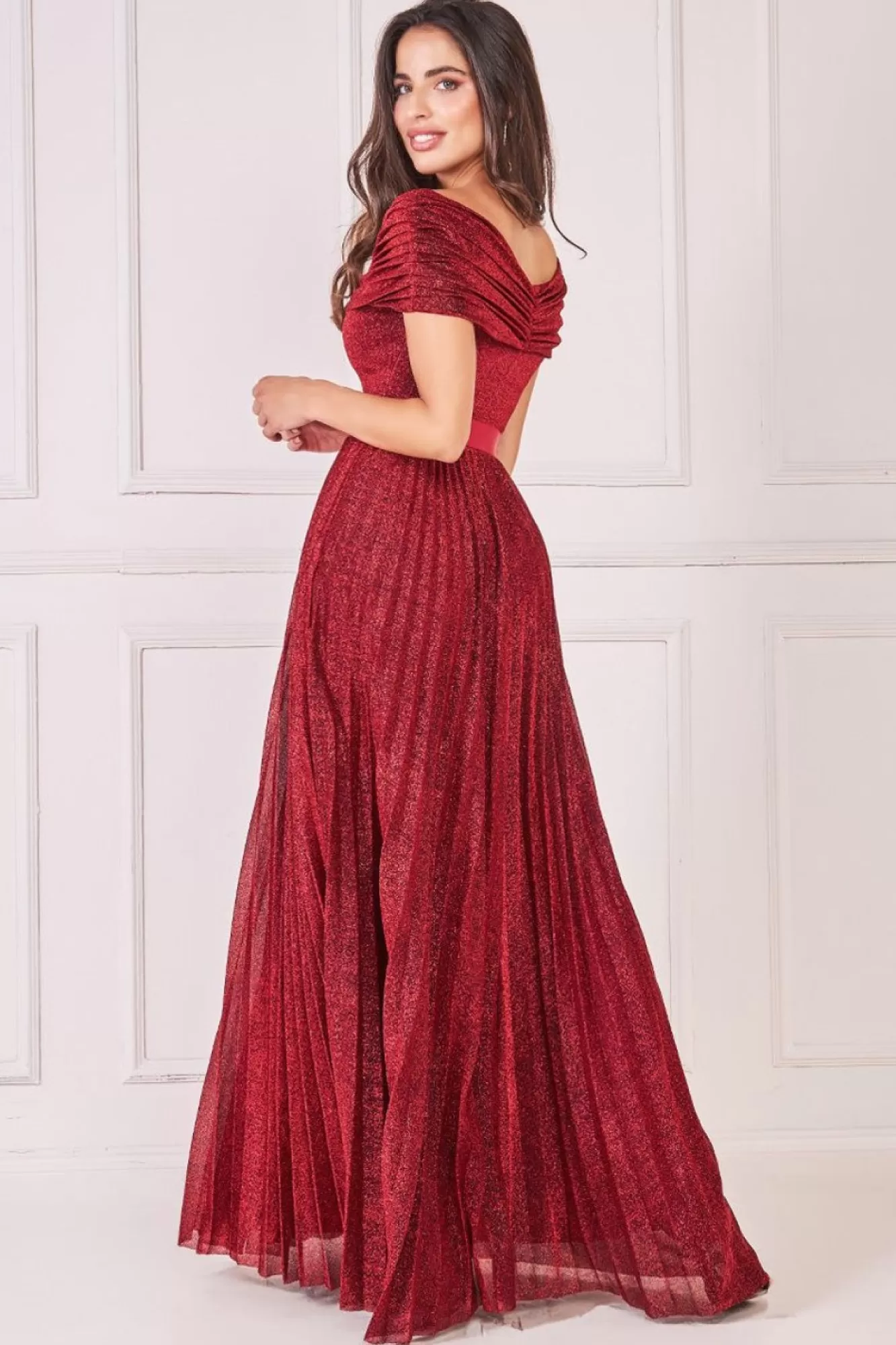 Maxi Dresses^* Bardot Pleated Skirt Maxi Wine