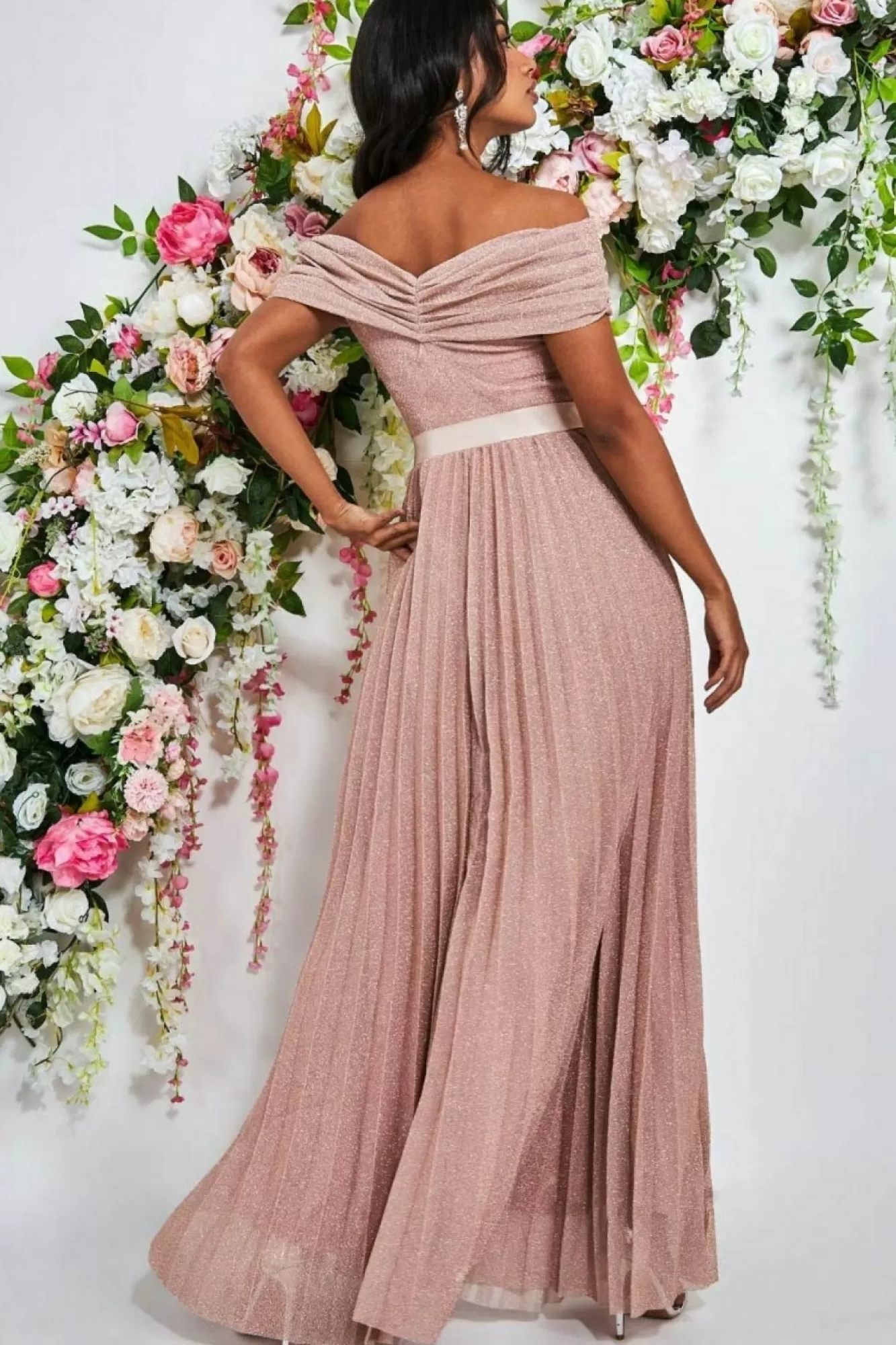 Maxi Dresses^* Bardot Pleated Skirt Maxi Dress Blush