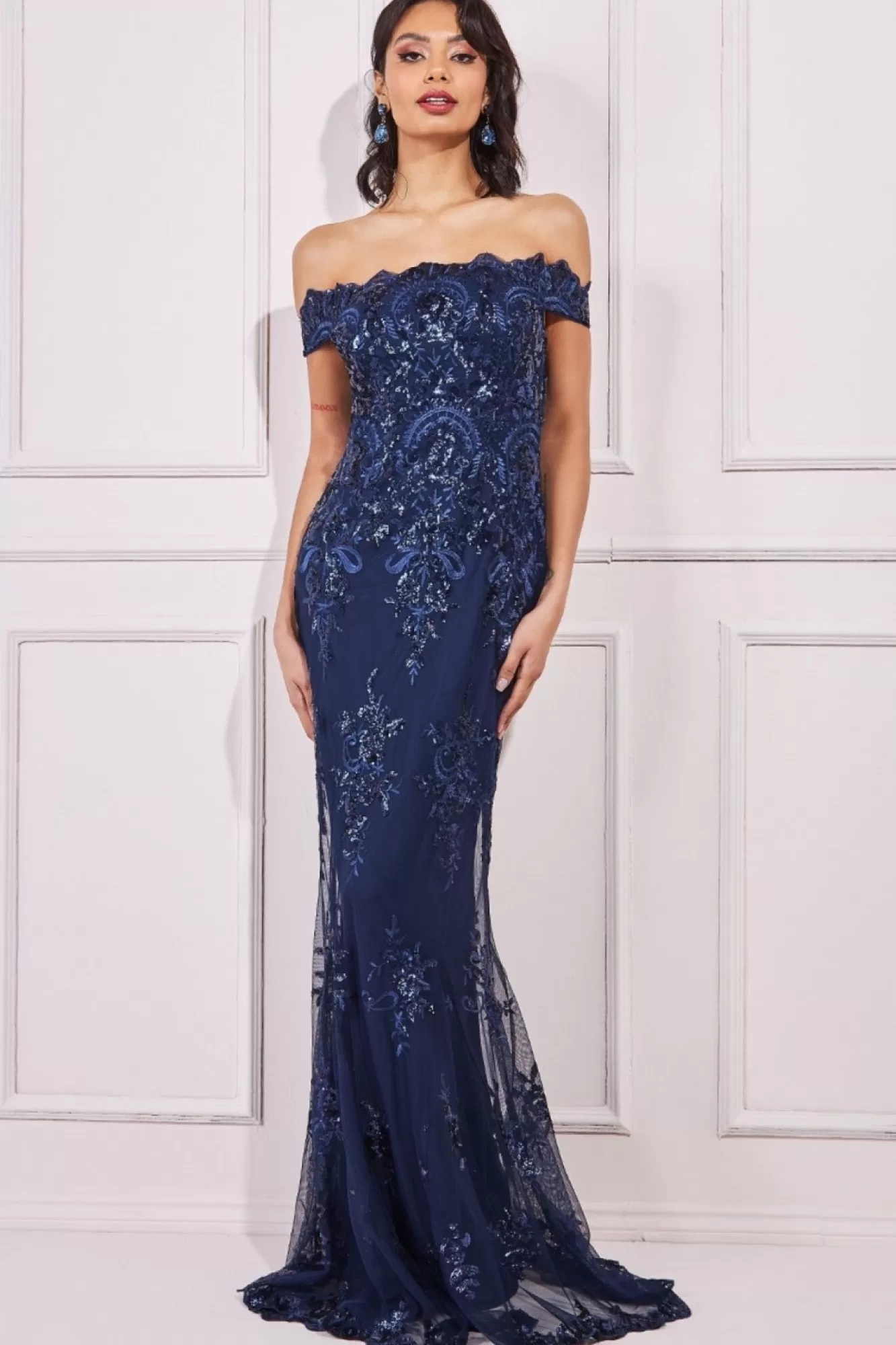 Maxi Dresses^* Bardot Sequin Embroidered Maxi Dress Navy