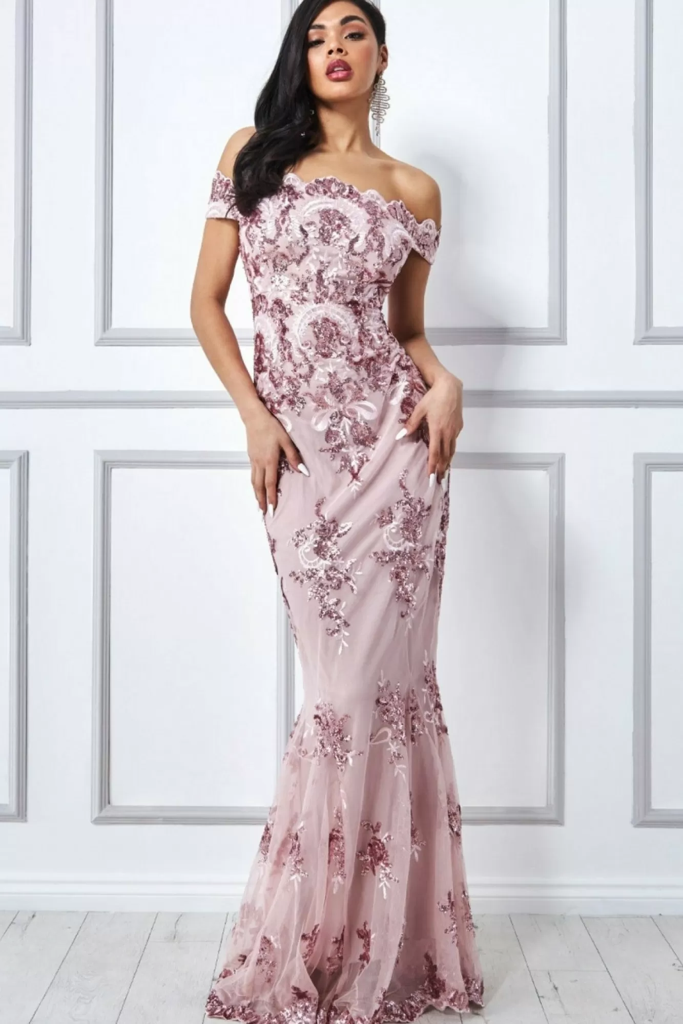 Maxi Dresses^* Bardot Sequin Embroidered Maxi Dress Rose Pink