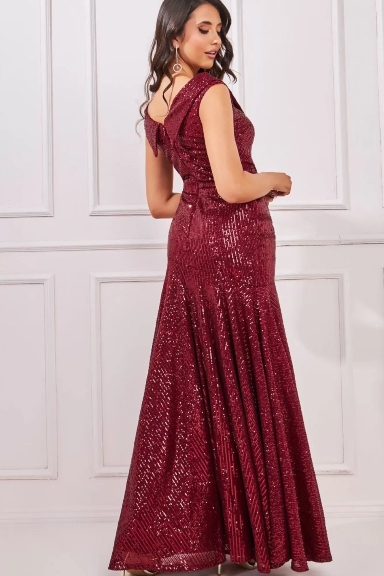 Maxi Dresses^* Bardot Sequin Pleated Maxi Dress Wine