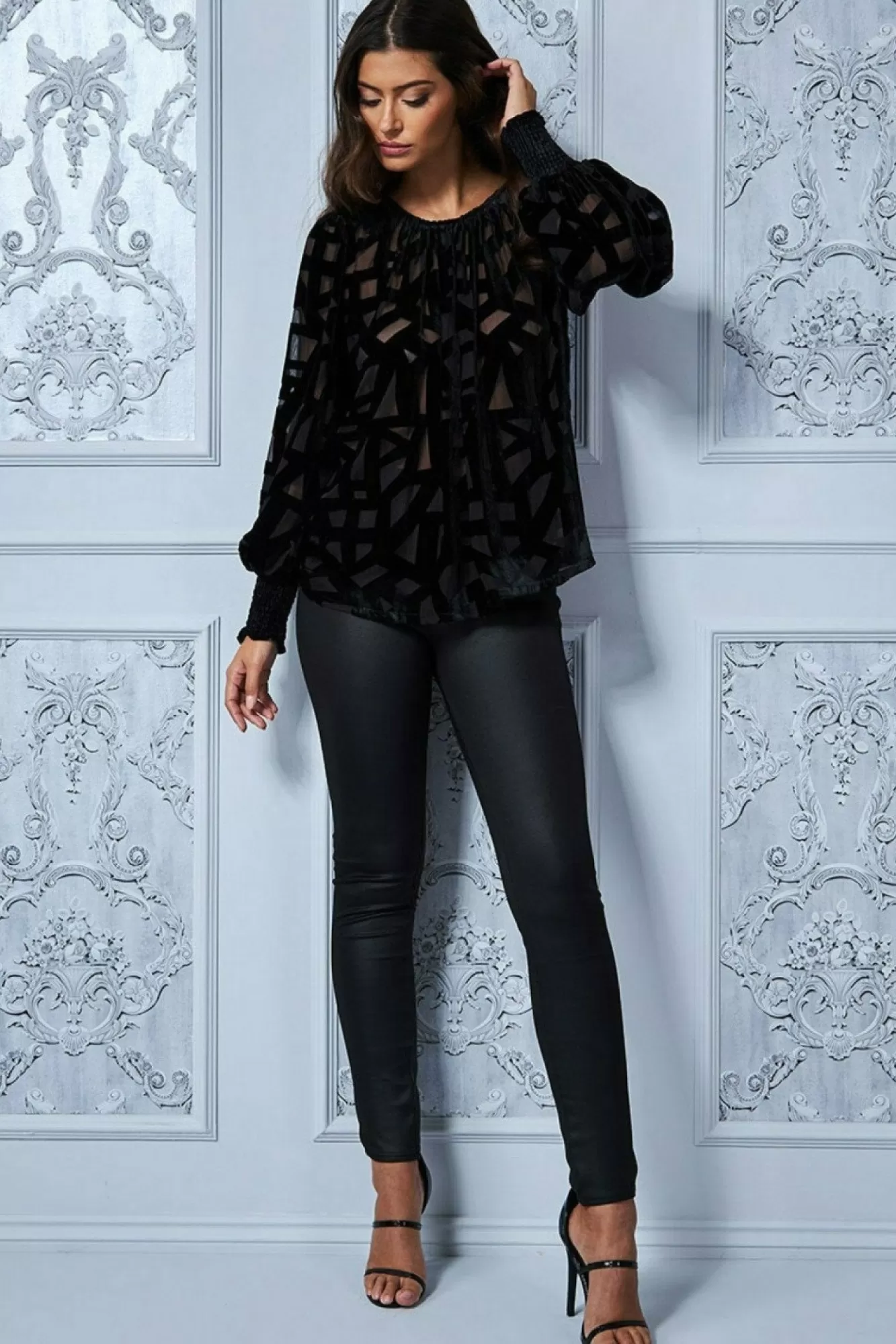 Blouses^* Burnout Pattern Top Black