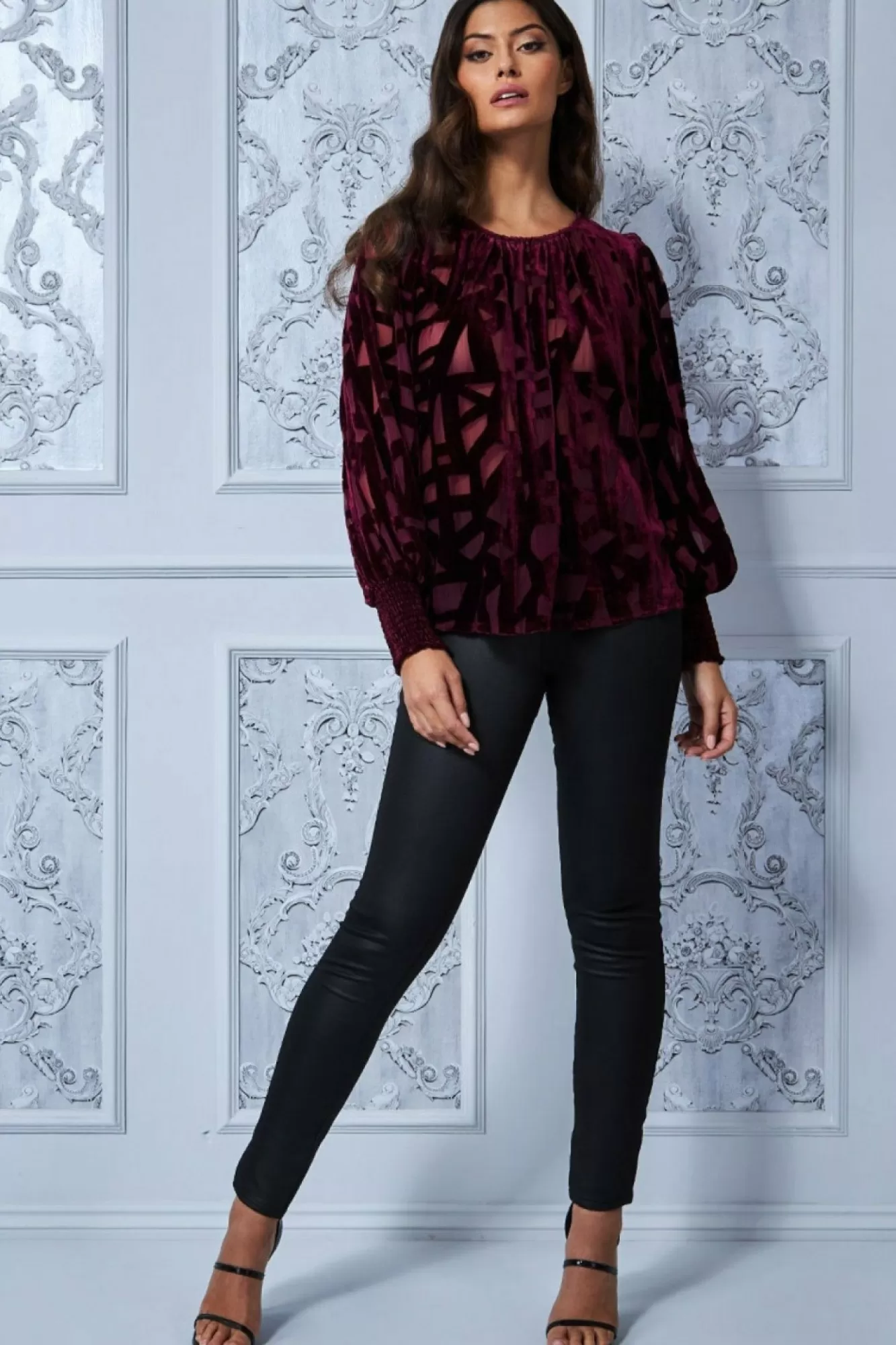Blouses^* Burnout Pattern Top Wine