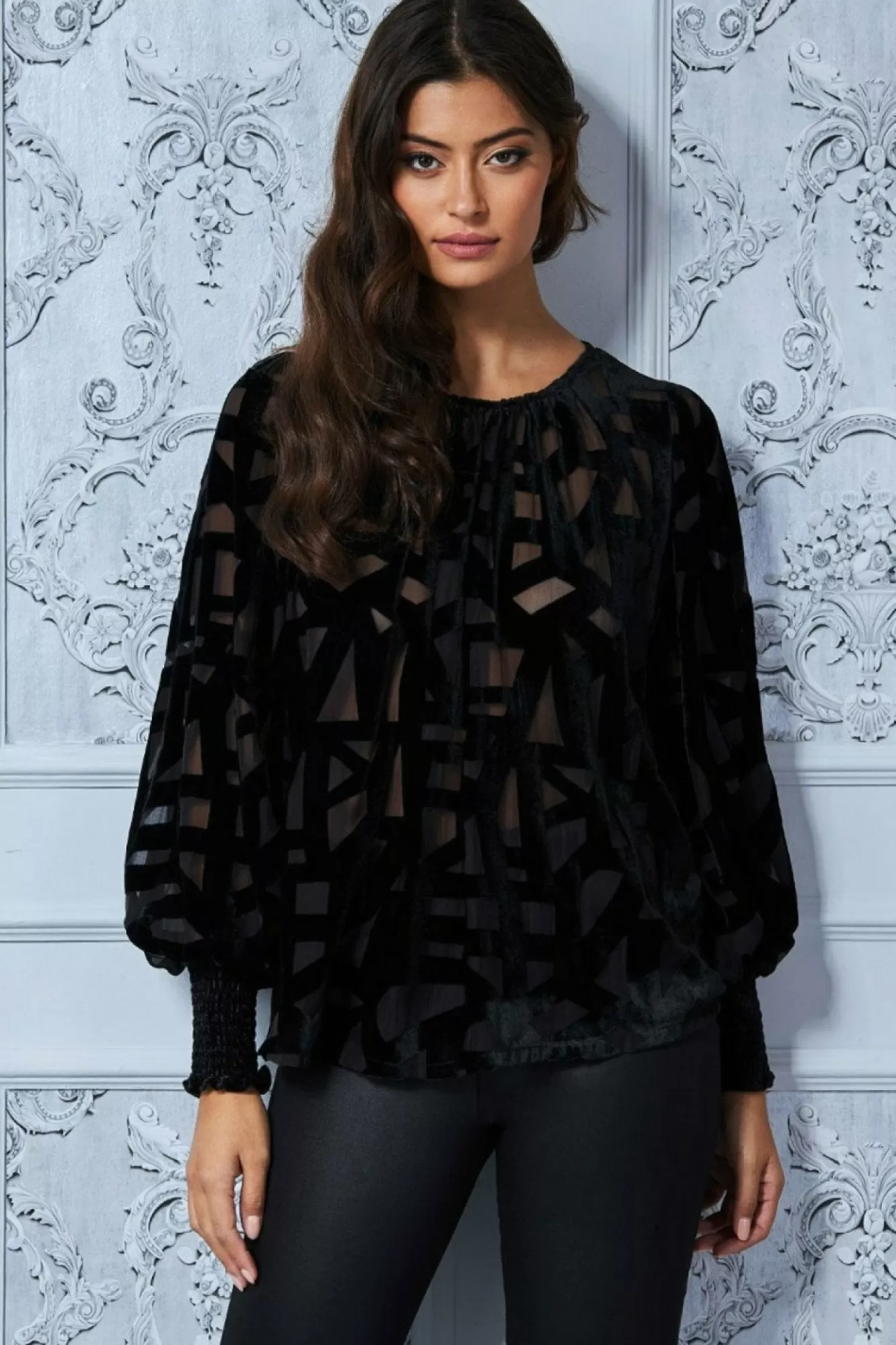 Blouses^* Burnout Pattern Top Black