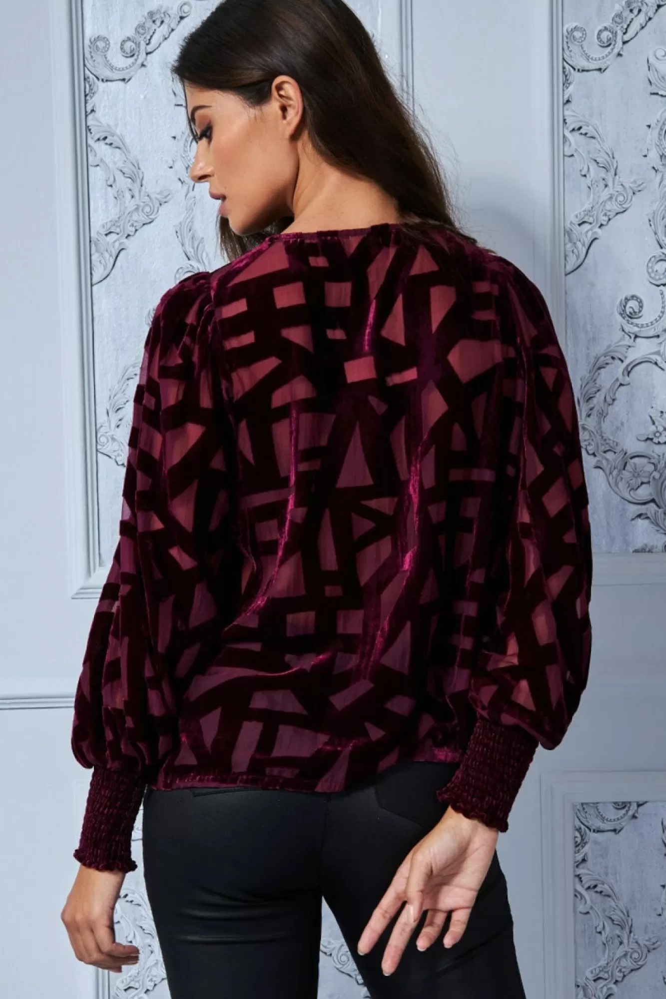 Blouses^* Burnout Pattern Top Wine