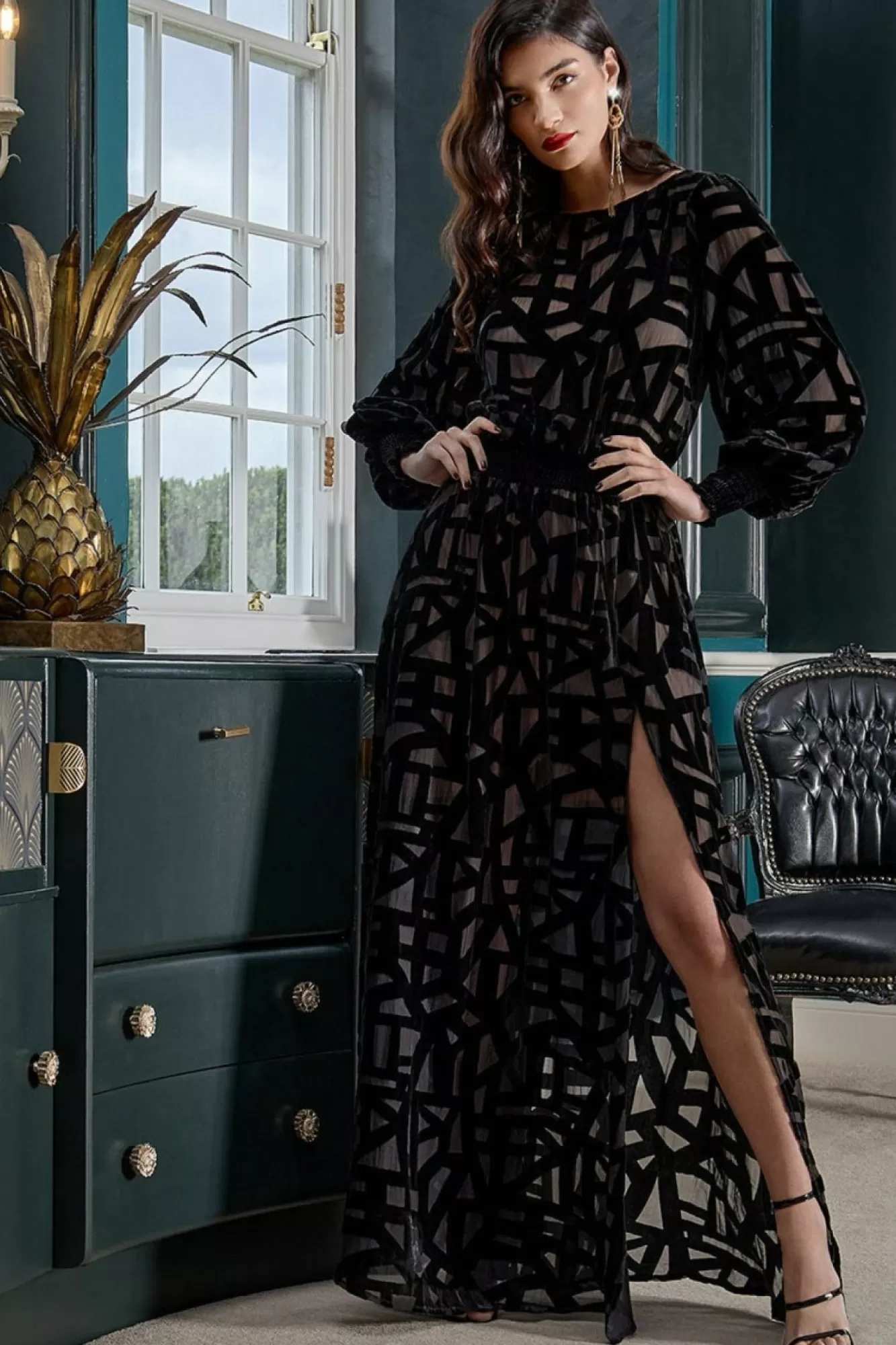 Maxi Dresses^* Burnout Velvet Maxi Dress Black