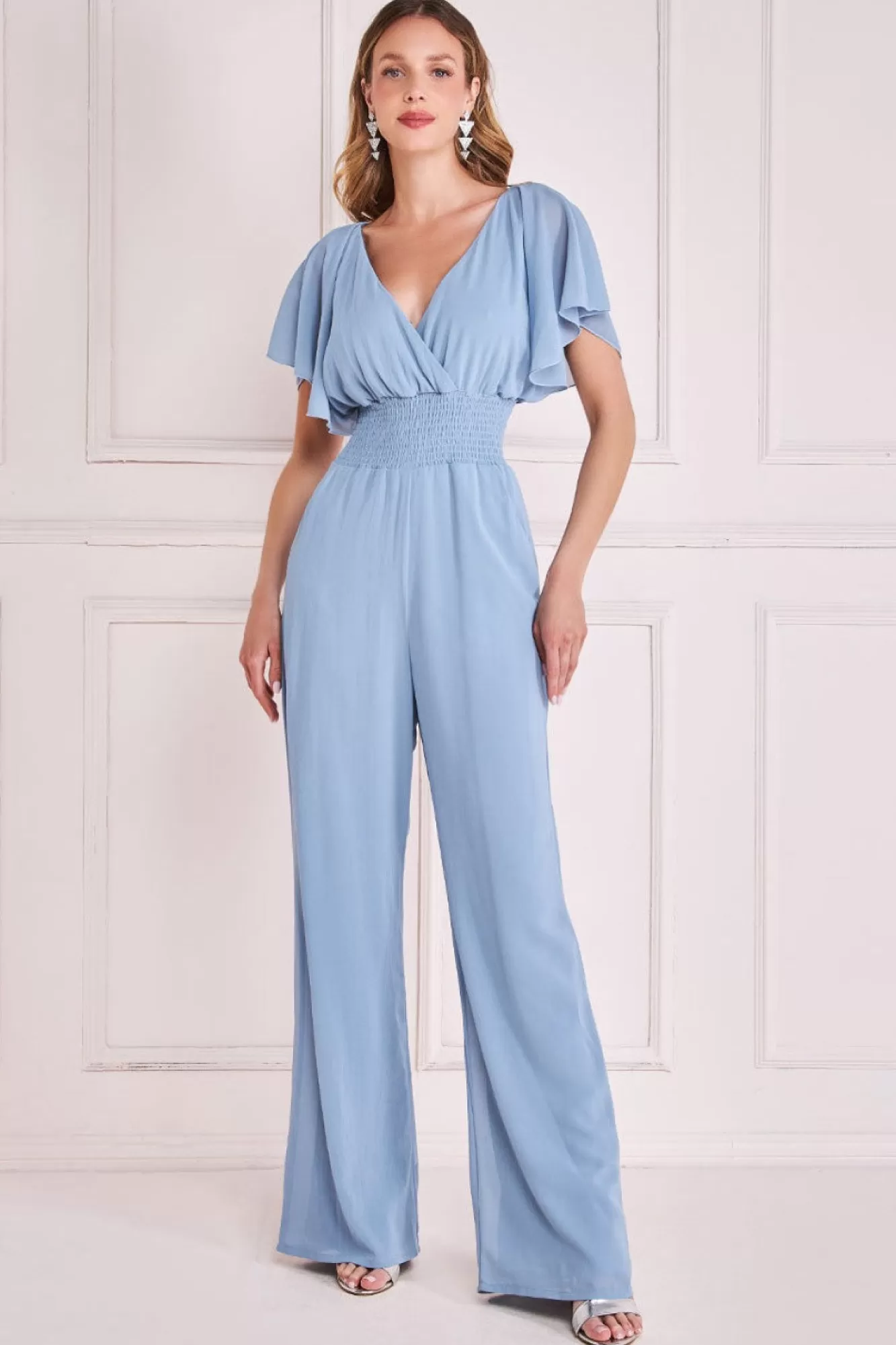 Jumpsuits^* Chiffon Jumpsuit With Flutter Sleeves Blue