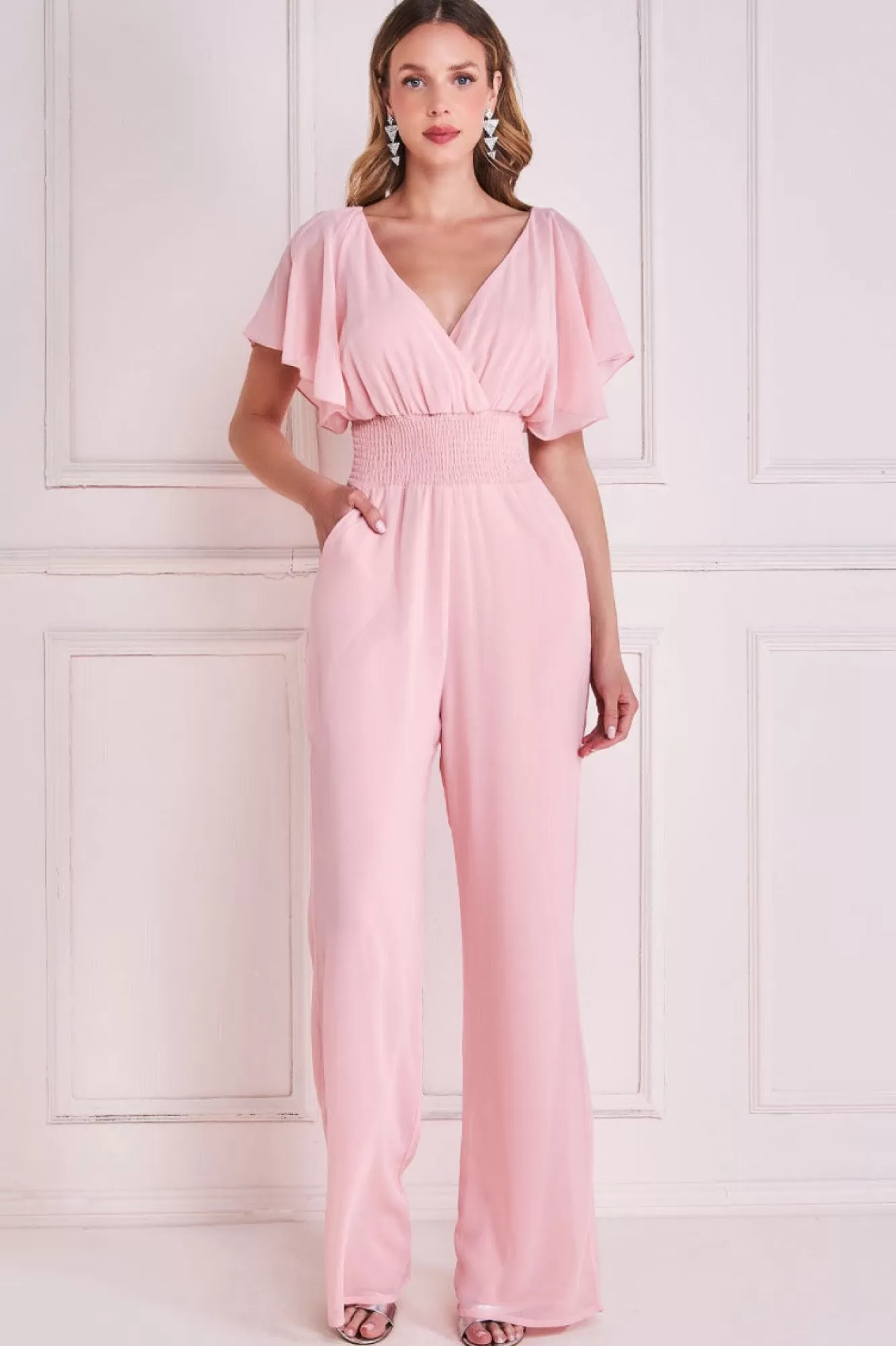 Jumpsuits^* Chiffon Jumpsuit With Flutter Sleeves Blush