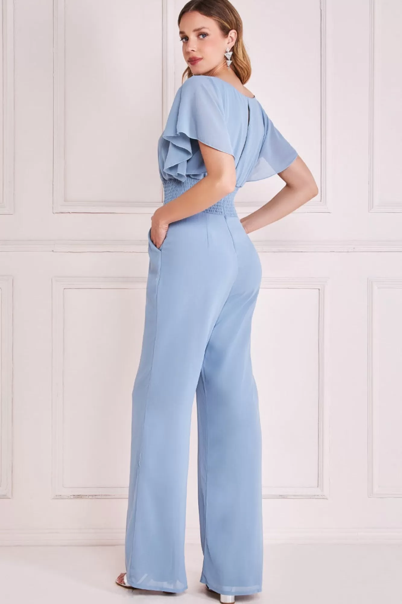 Jumpsuits^* Chiffon Jumpsuit With Flutter Sleeves Blue