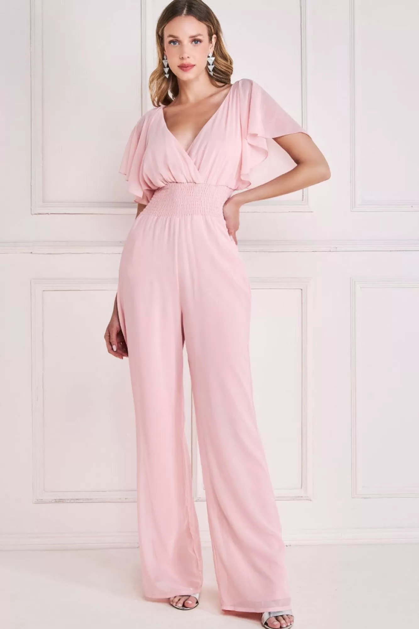 Jumpsuits^* Chiffon Jumpsuit With Flutter Sleeves Blush