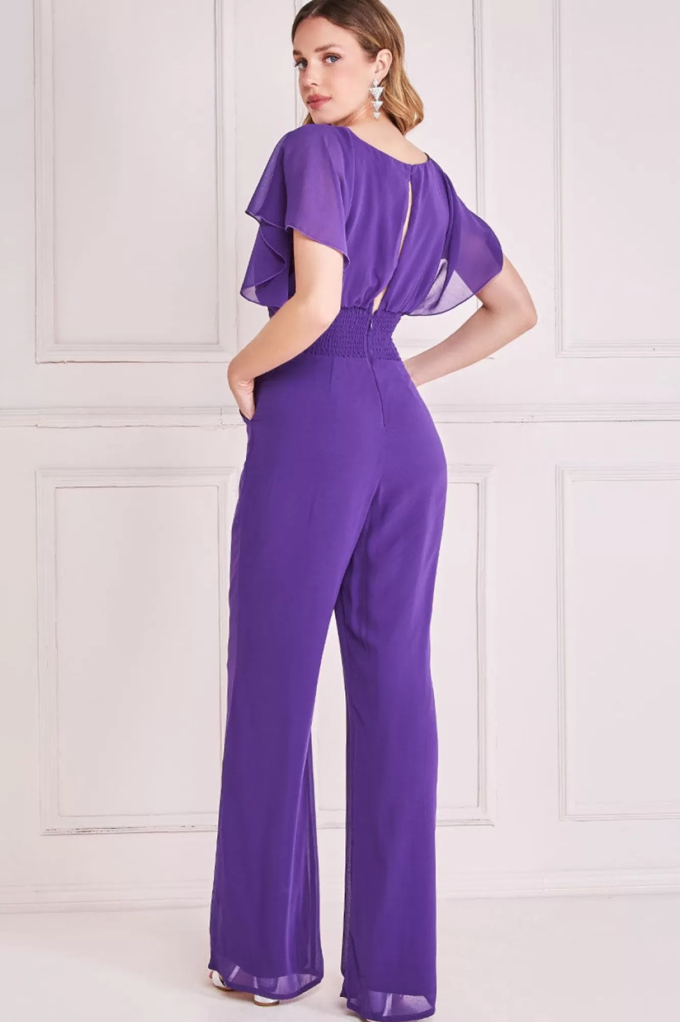 Jumpsuits^* Chiffon Jumpsuit With Flutter Sleeves Purple