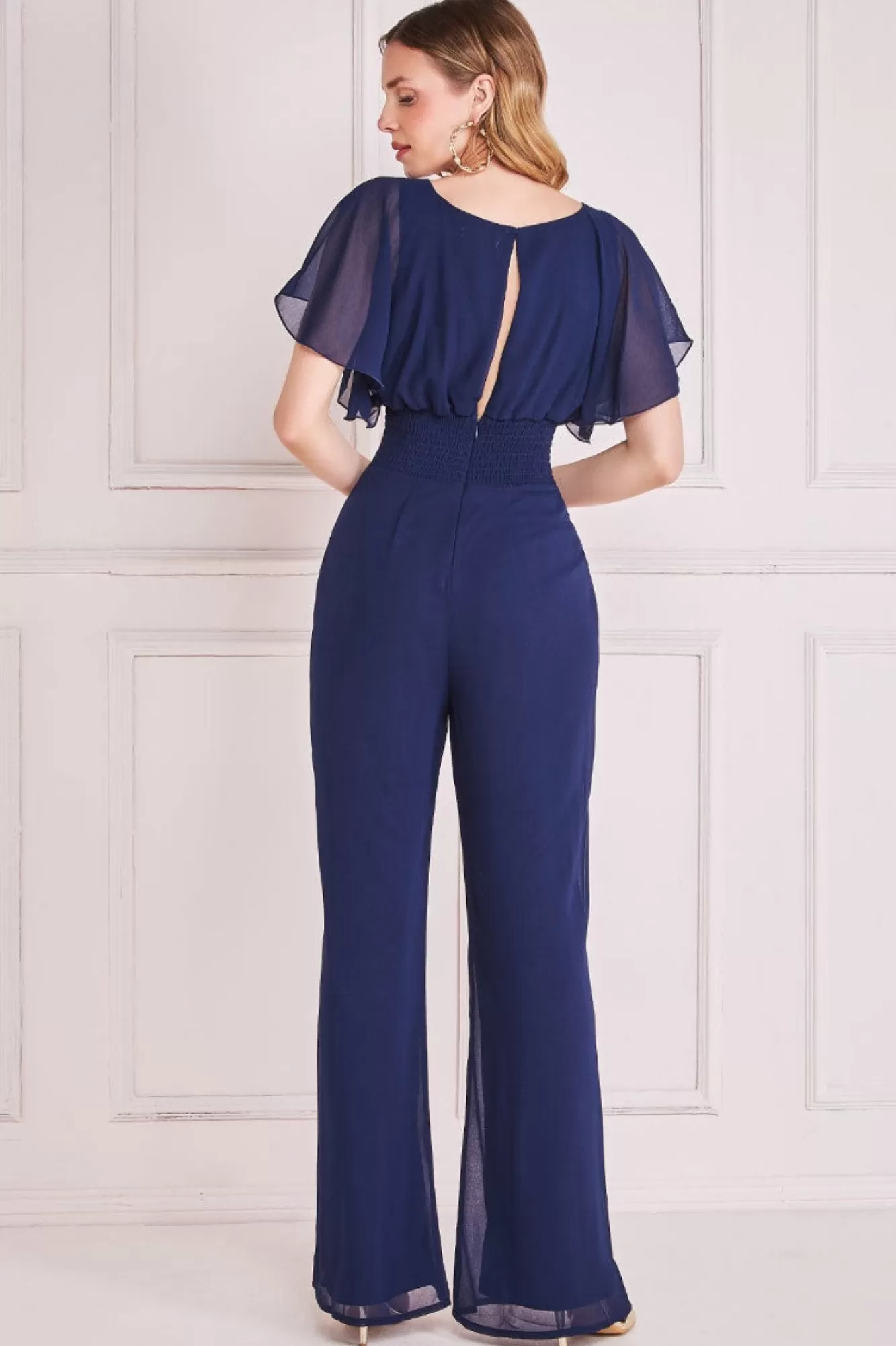 Jumpsuits^* Chiffon Jumpsuit With Flutter Sleeves Navy