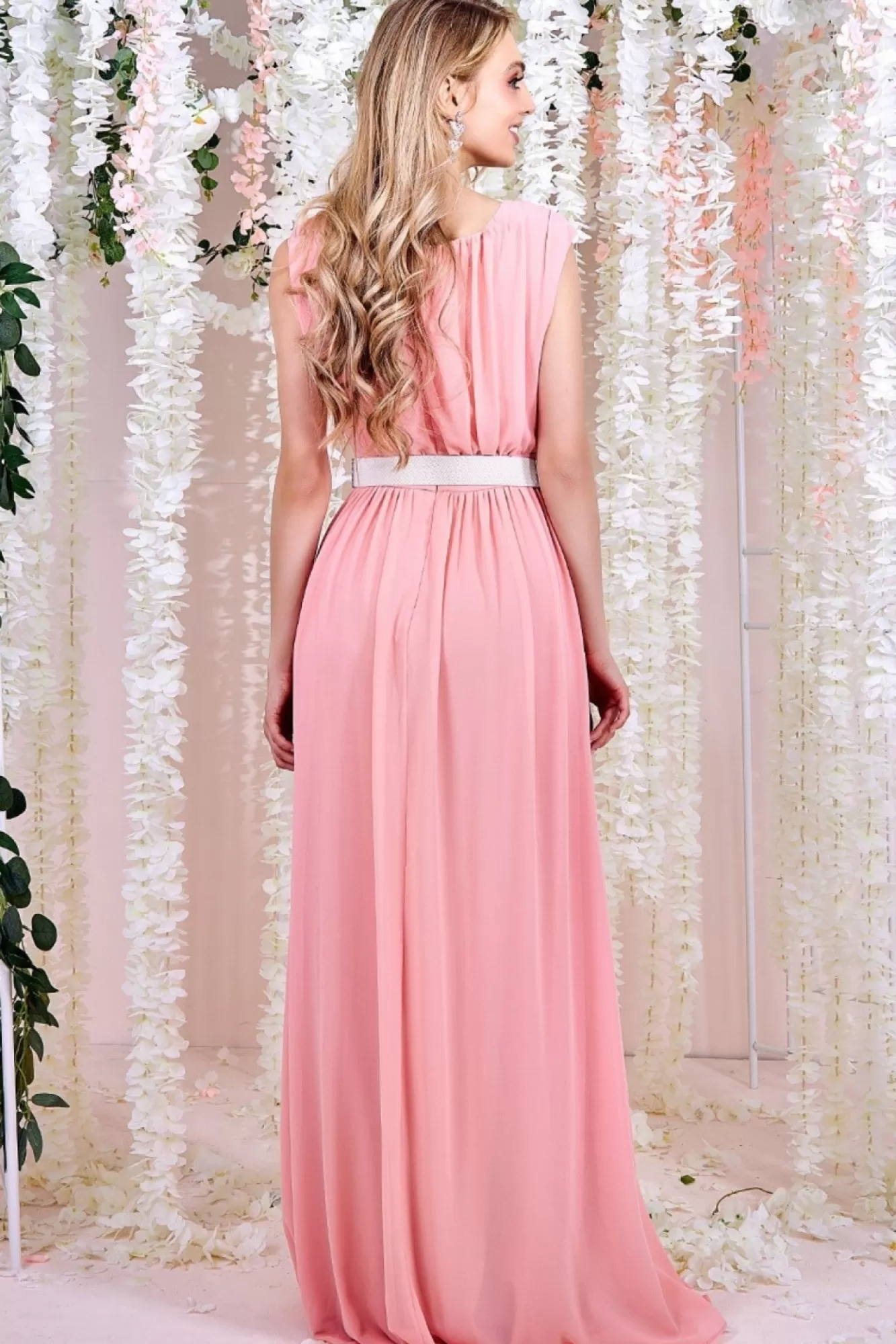 Maxi Dresses^* Chiffon Maxi With Embellished Belt Peach
