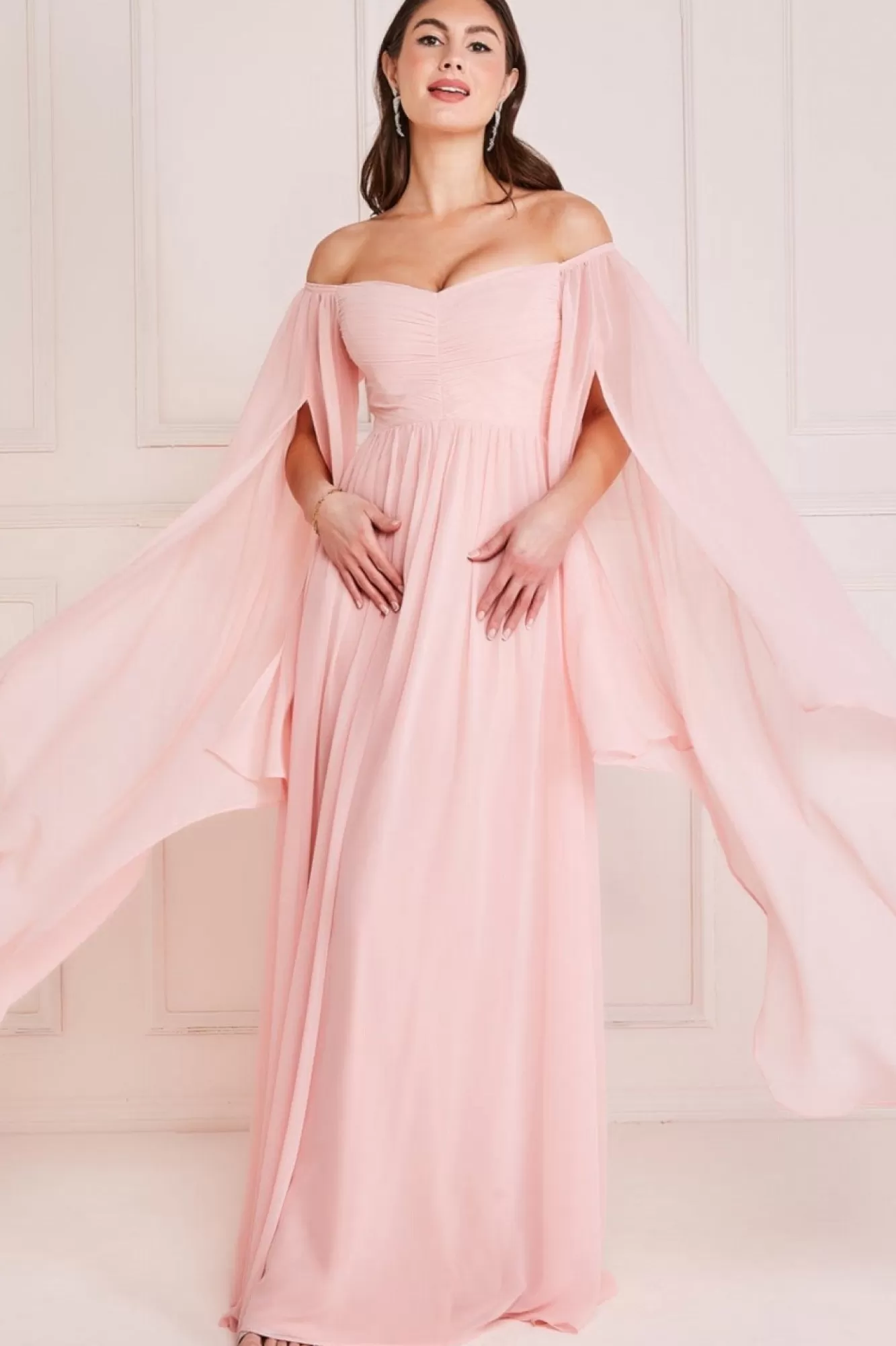 Maxi Dresses^* Chiffon Off The Shoulder Maxi With Wings Blush