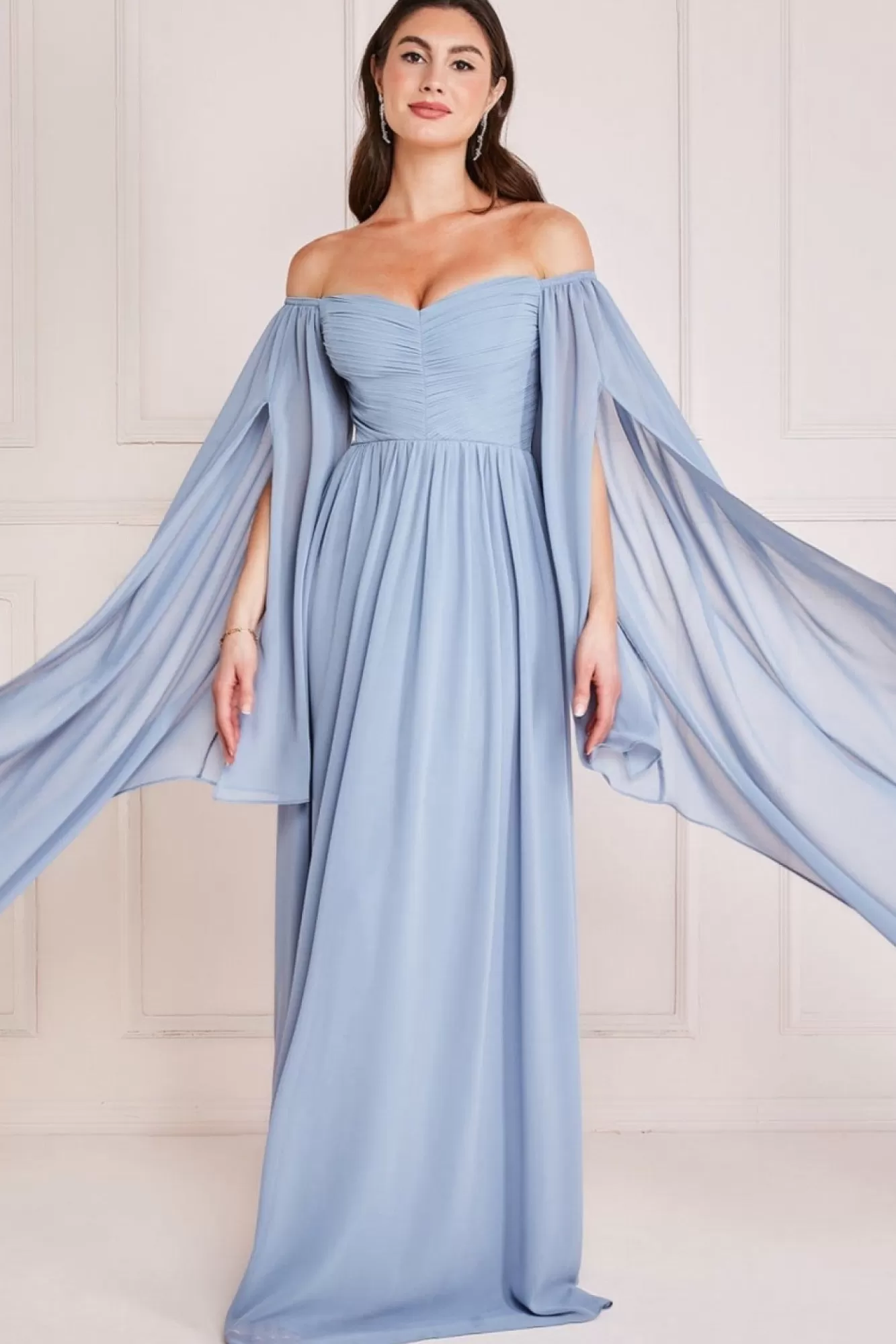 Maxi Dresses^* Chiffon Off The Shoulder Maxi With Wings Blue