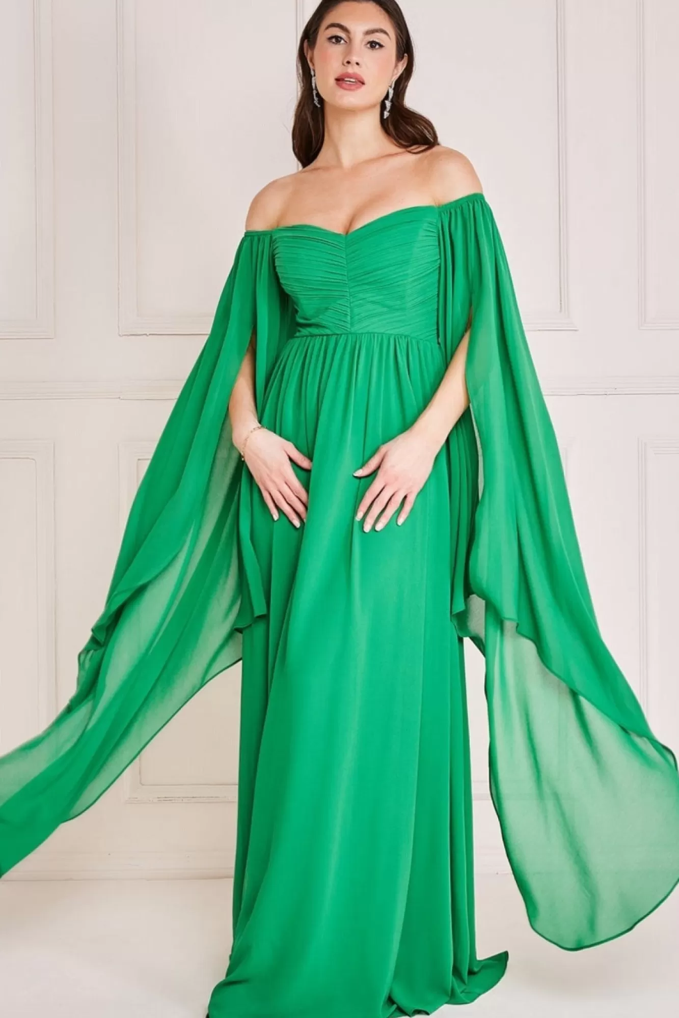 Maxi Dresses^* Chiffon Off The Shoulder Maxi With Wings Green