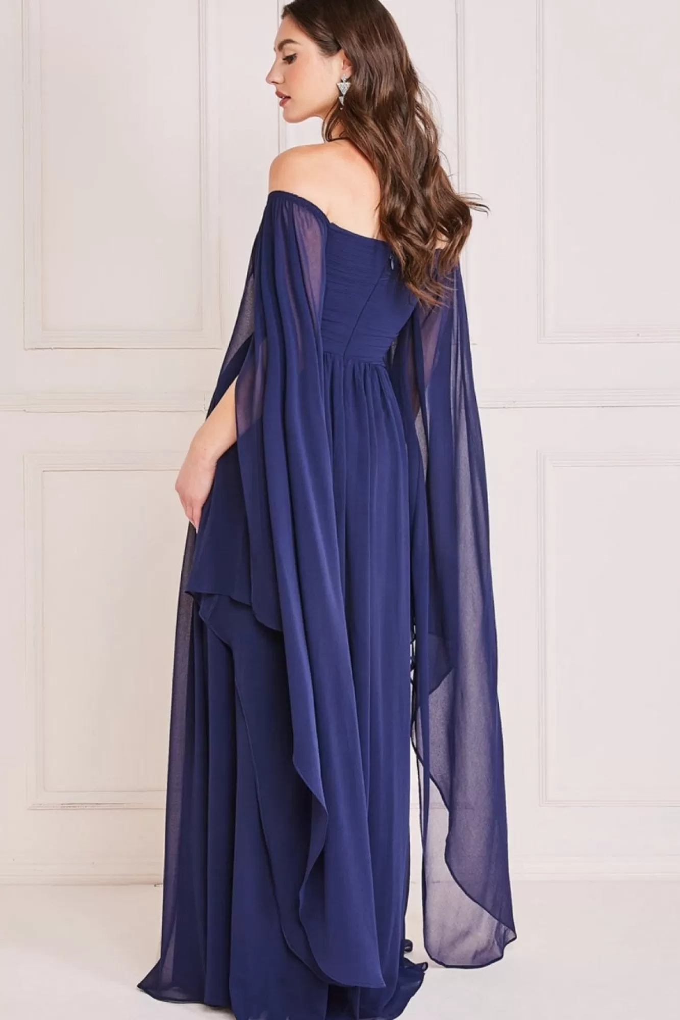 Maxi Dresses^* Chiffon Off The Shoulder Maxi With Wings Navy