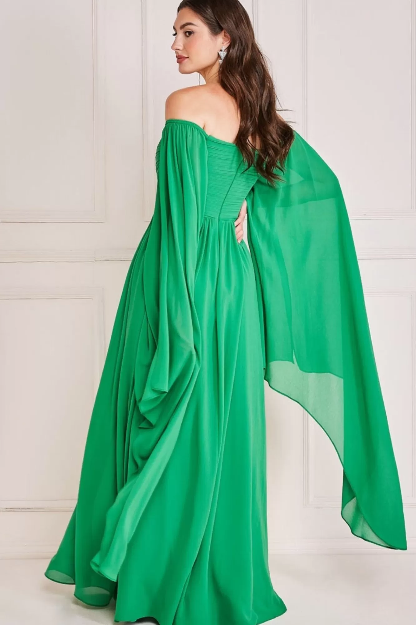 Maxi Dresses^* Chiffon Off The Shoulder Maxi With Wings Green