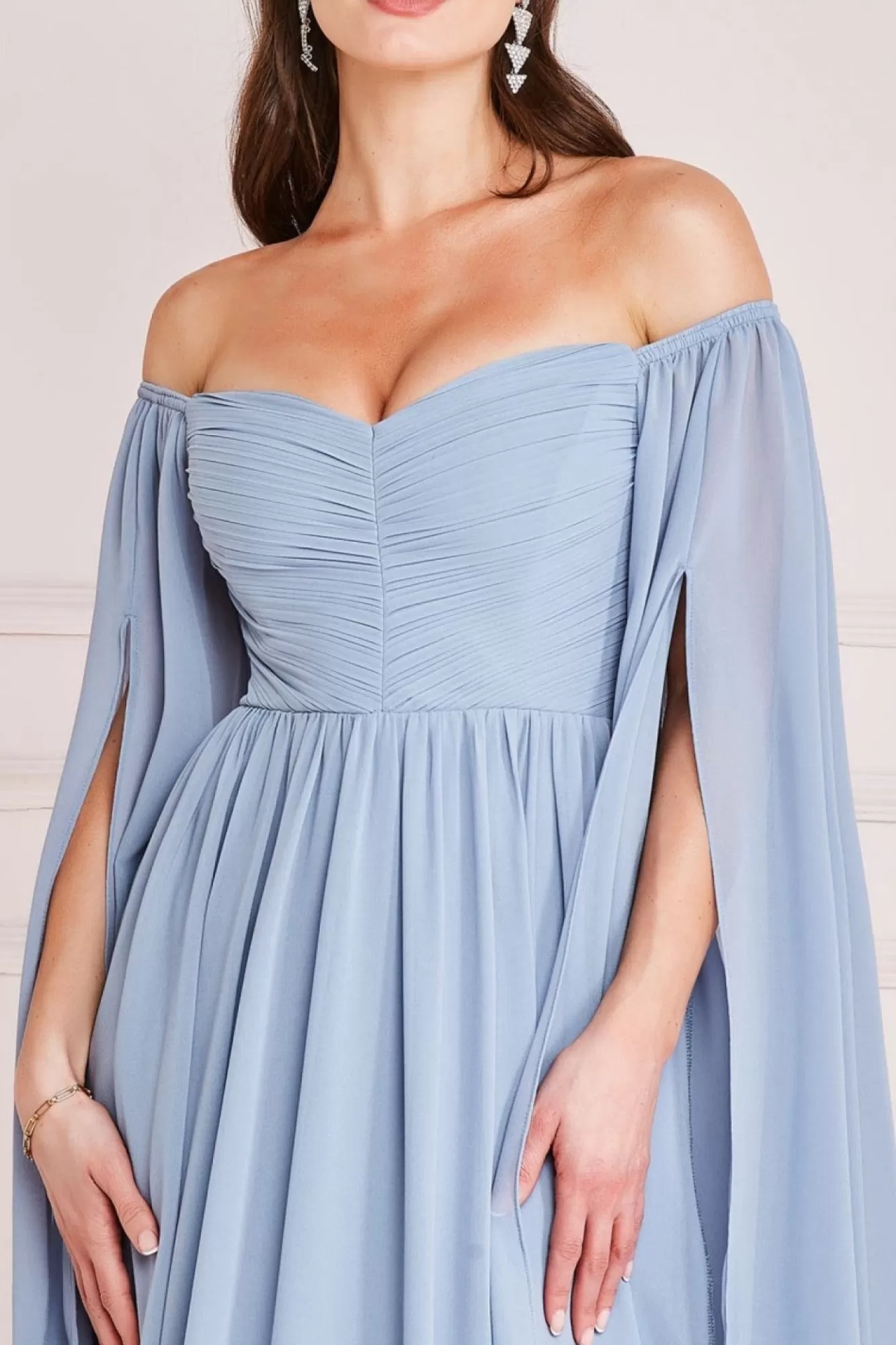 Maxi Dresses^* Chiffon Off The Shoulder Maxi With Wings Blue