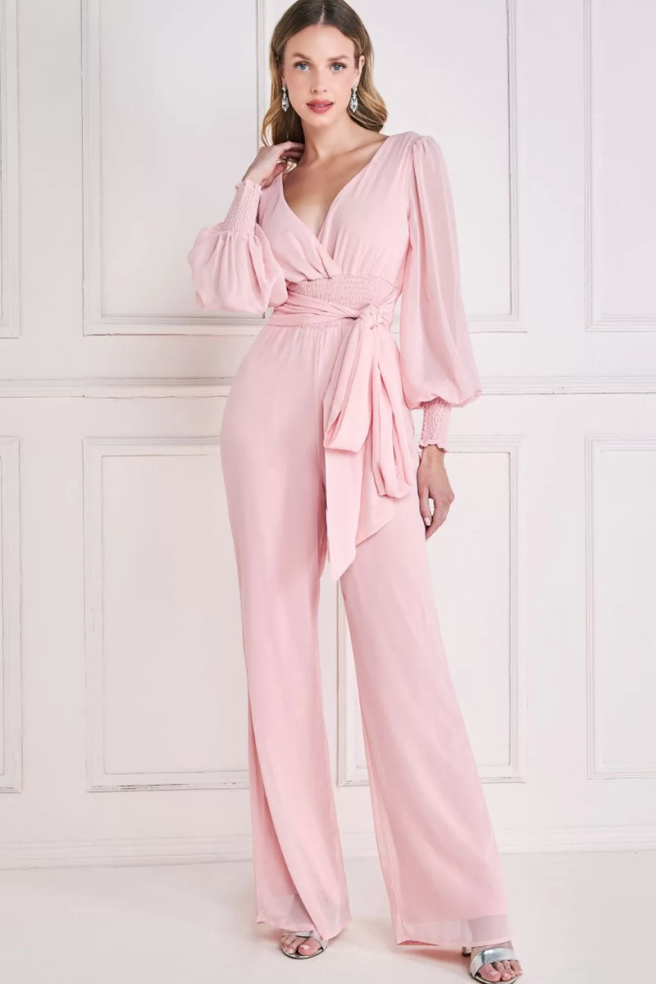 Jumpsuits^* Chiffon Puffy Sleeve Jumpsuit Blush
