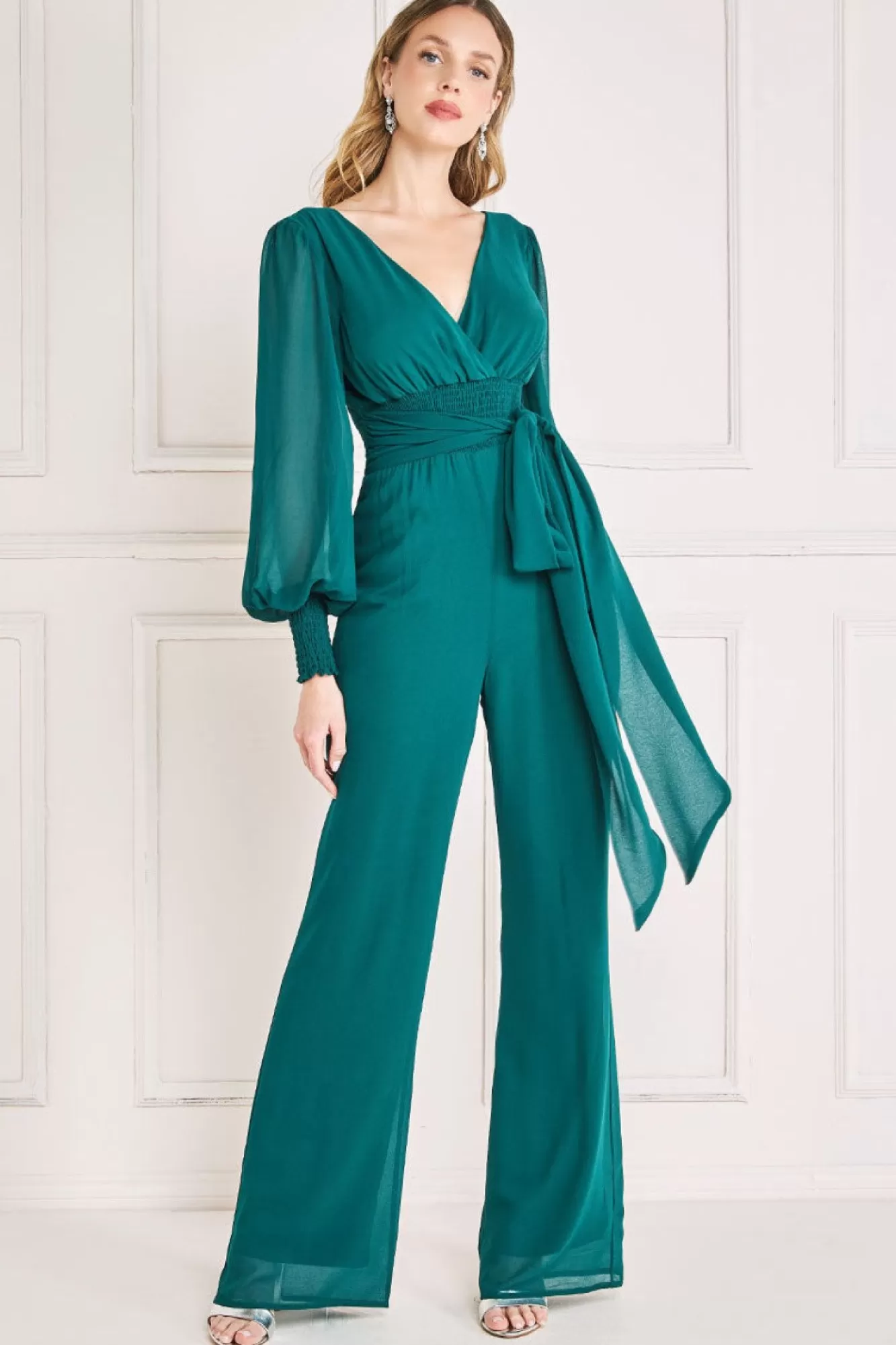 Jumpsuits^* Chiffon Puffy Sleeve Jumpsuit Emerald Green