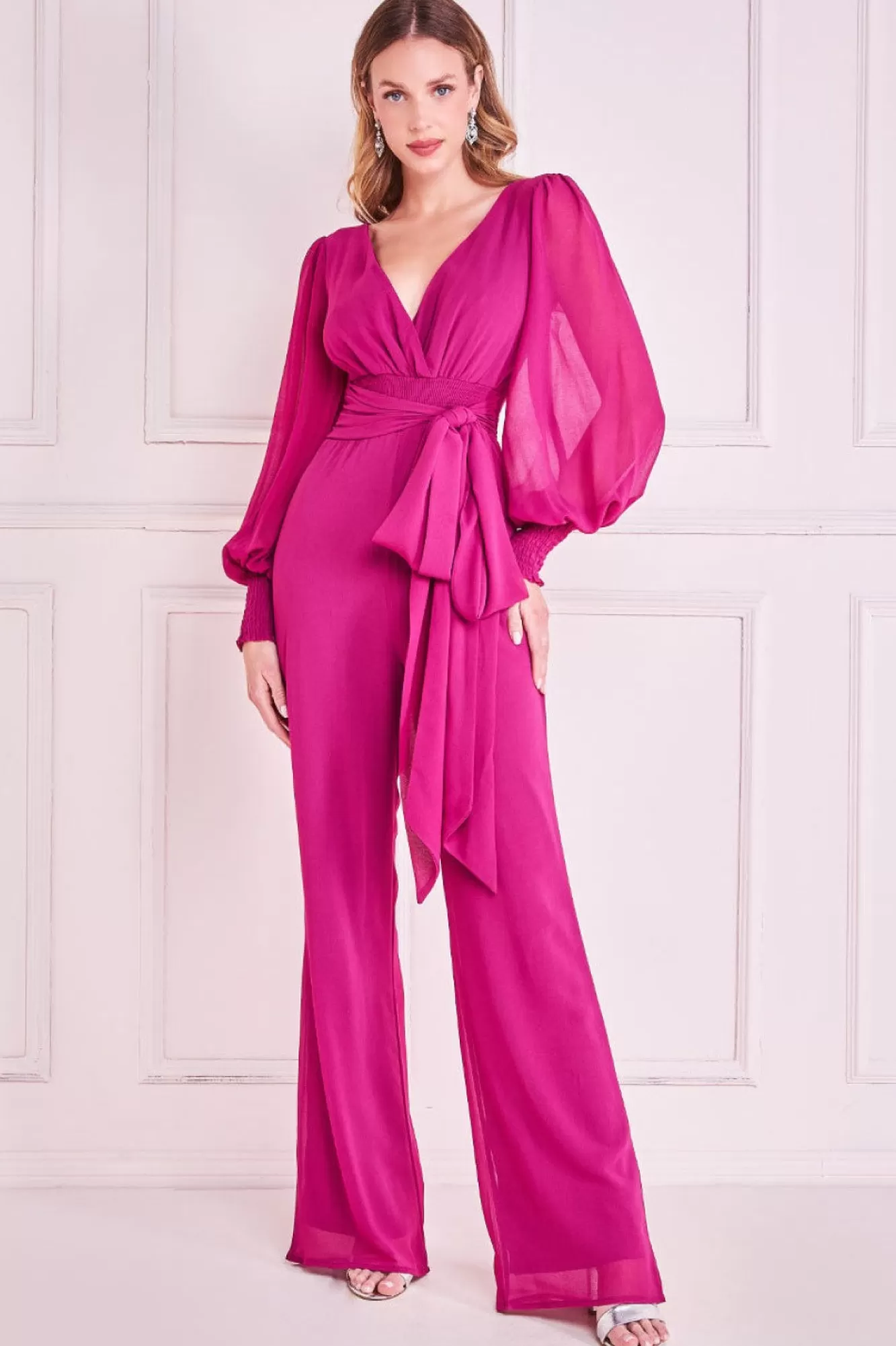 Jumpsuits^* Chiffon Puffy Sleeve Jumpsuit Magenta