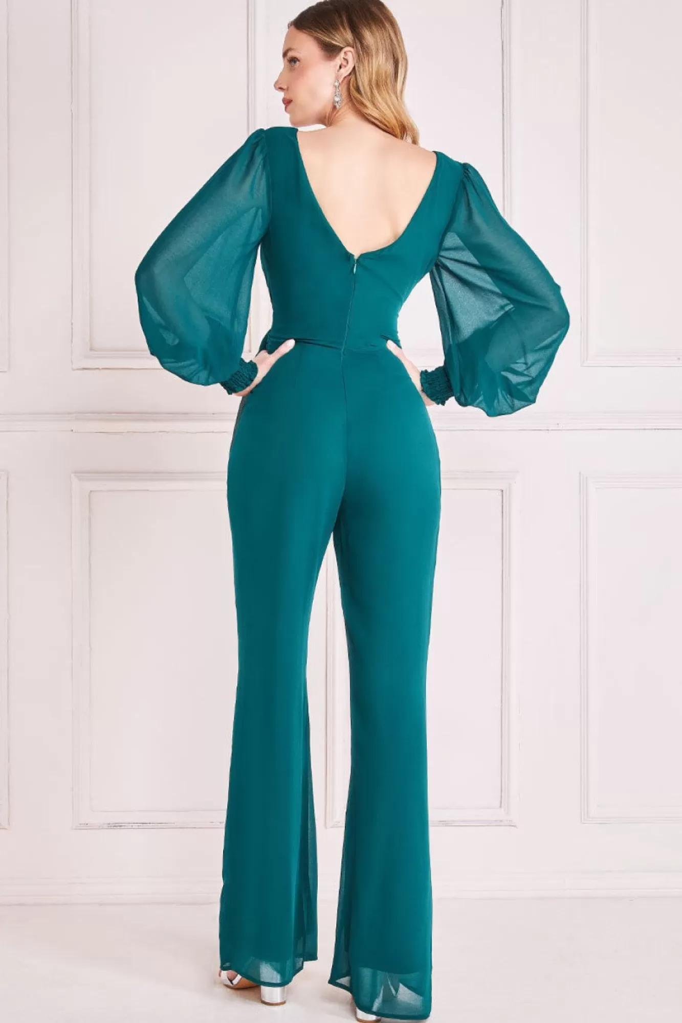 Jumpsuits^* Chiffon Puffy Sleeve Jumpsuit Emerald Green