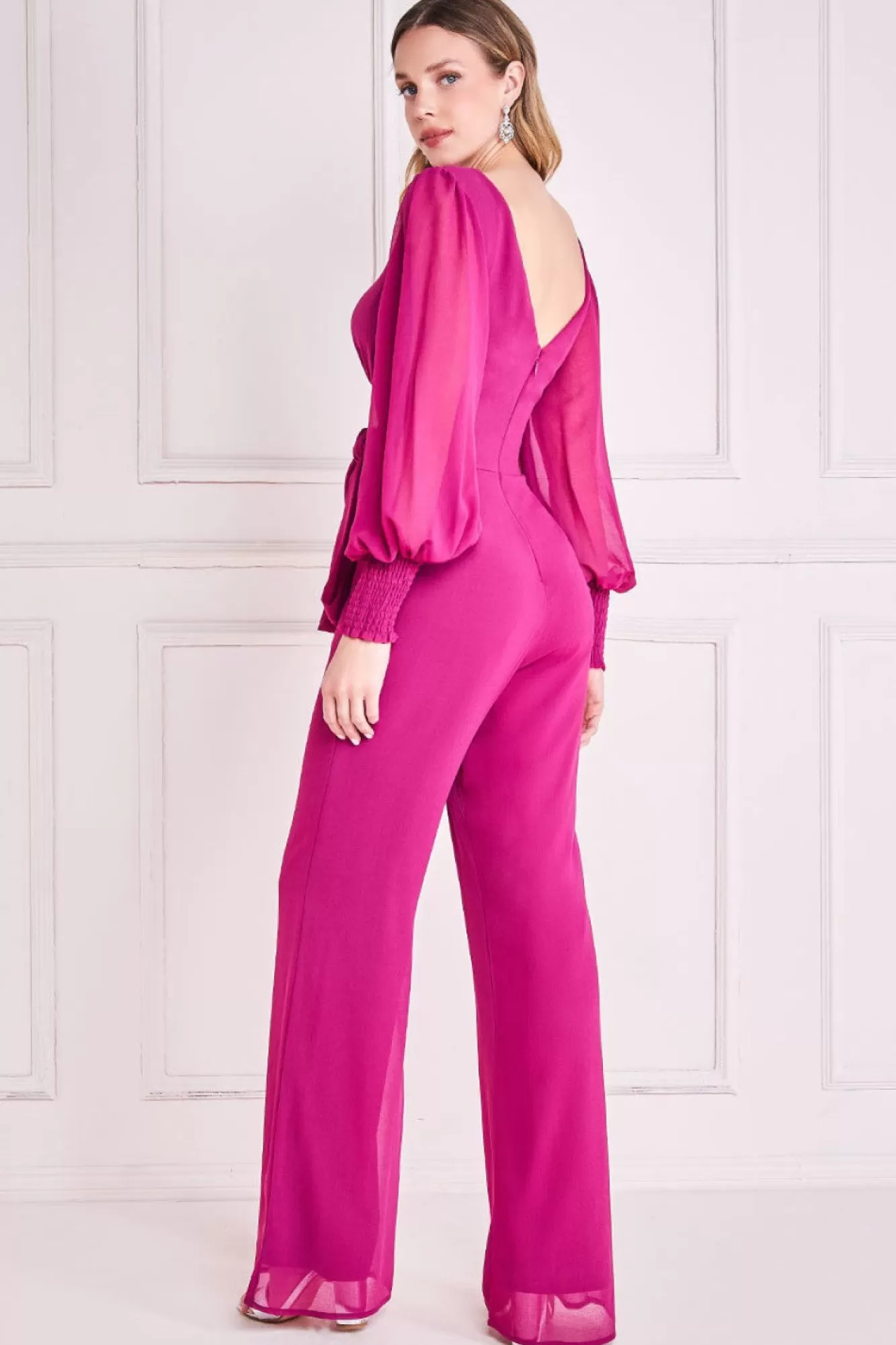 Jumpsuits^* Chiffon Puffy Sleeve Jumpsuit Magenta