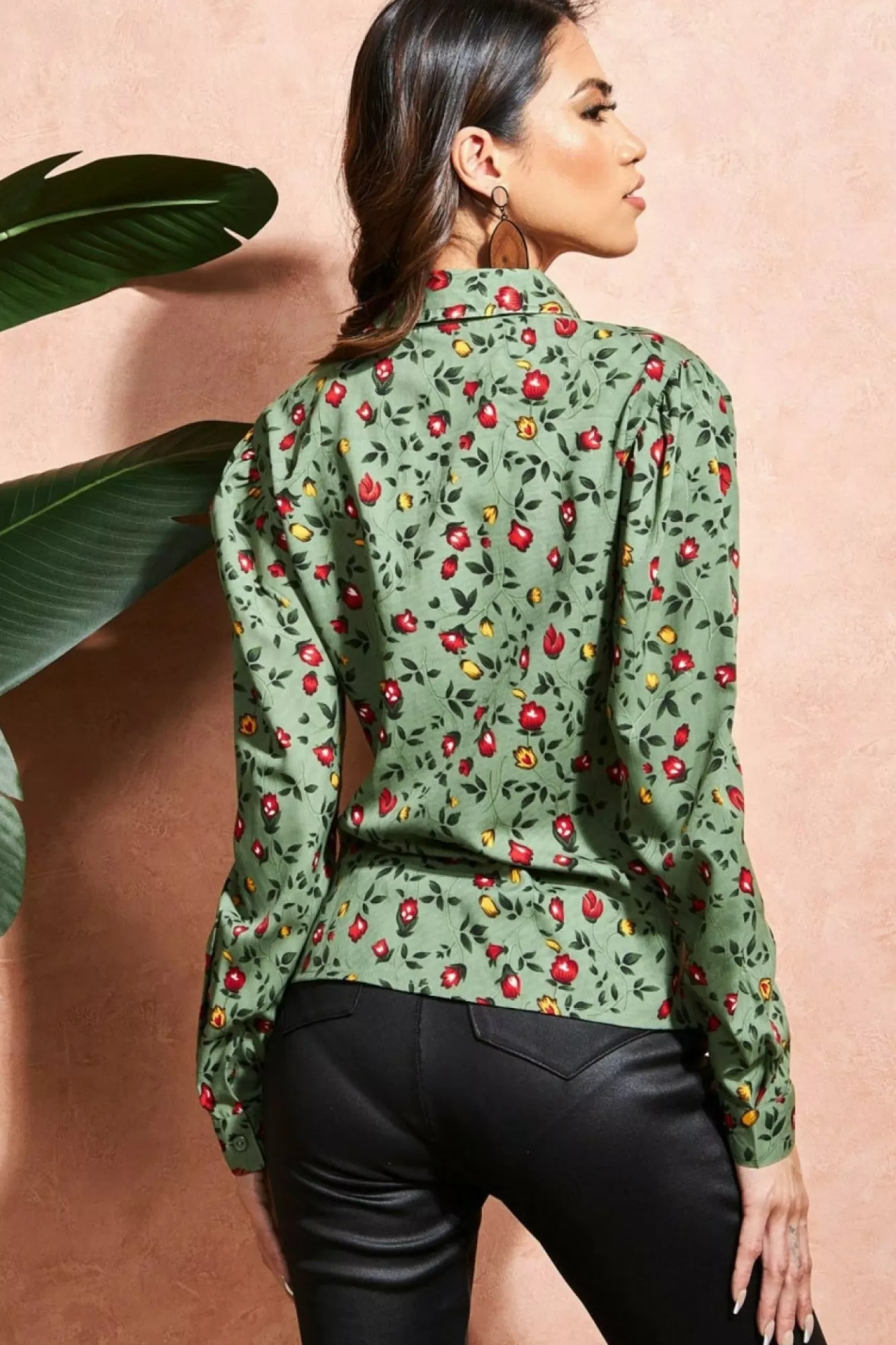 Blouses^City Goddess Floral Print Shirt Sagegreen