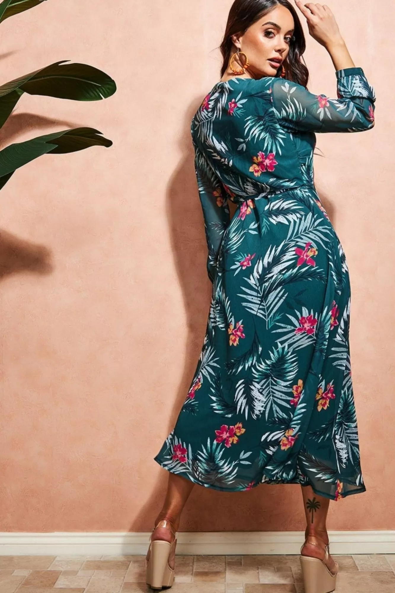 Midi Dresses^City Goddess Floral Print Wrap Midi Dress Green