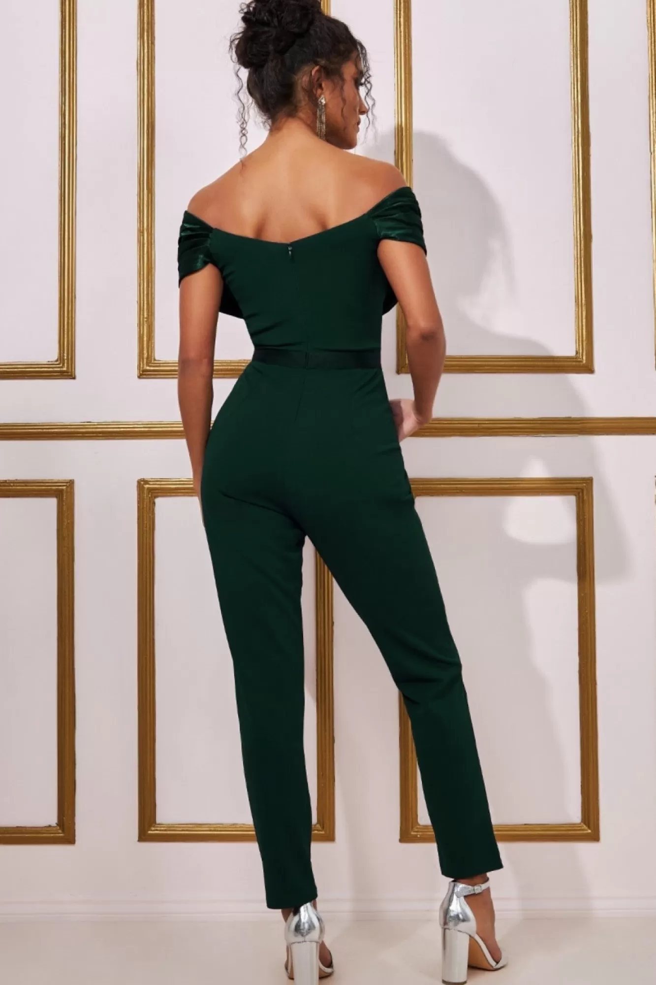 Jumpsuits^* Corset Bodice Scuba & Satin Bardot Jumpsuit Emerald