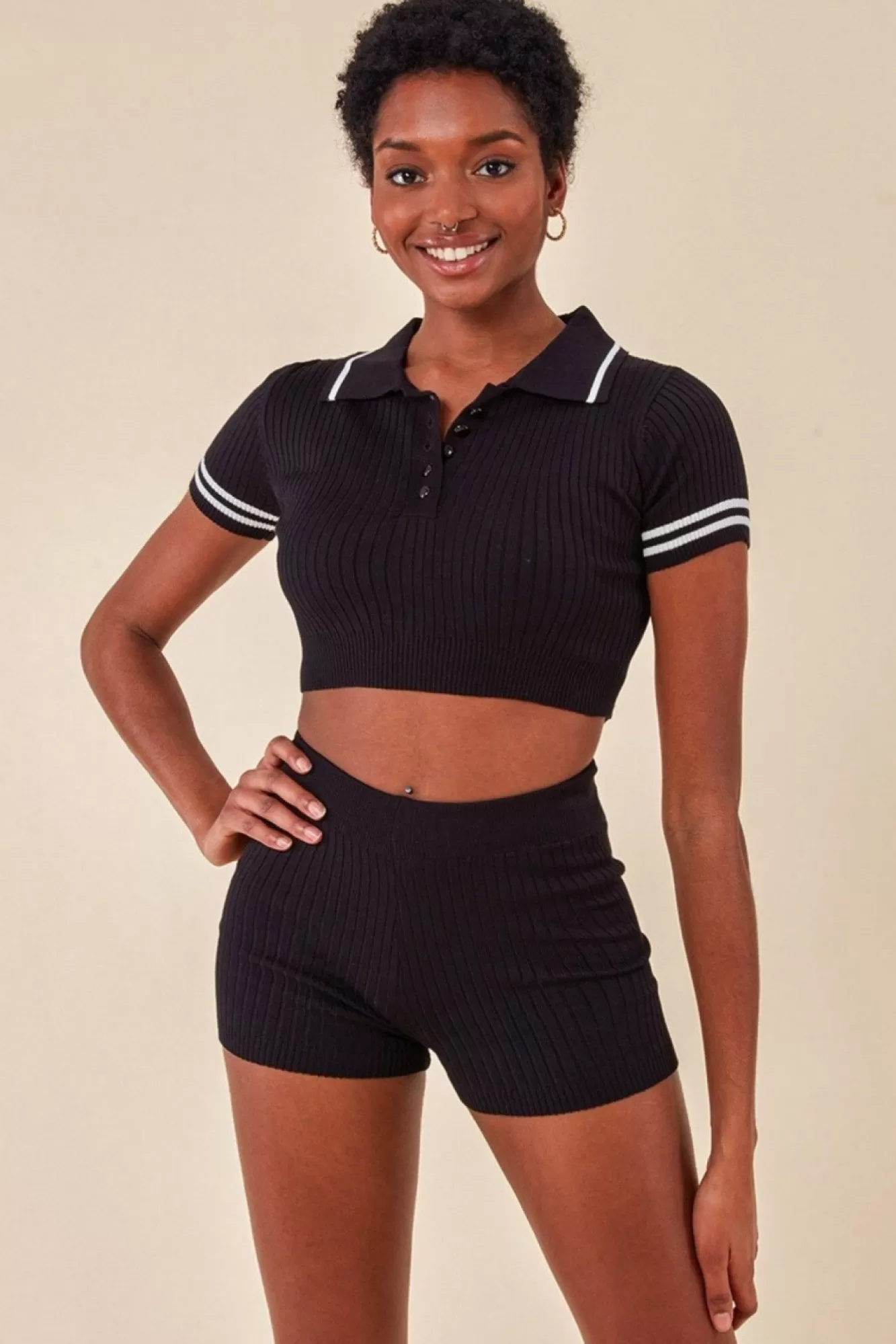 Loungewear & Sleepwear^Cosmochic Crop Top & Short Loungewear Set Black