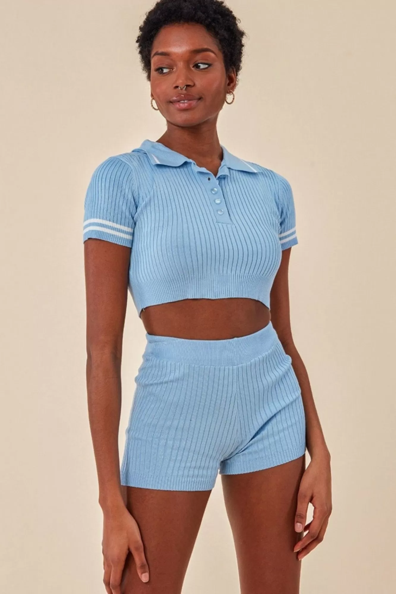 Loungewear & Sleepwear^Cosmochic Crop Top & Short Loungewear Set Blue
