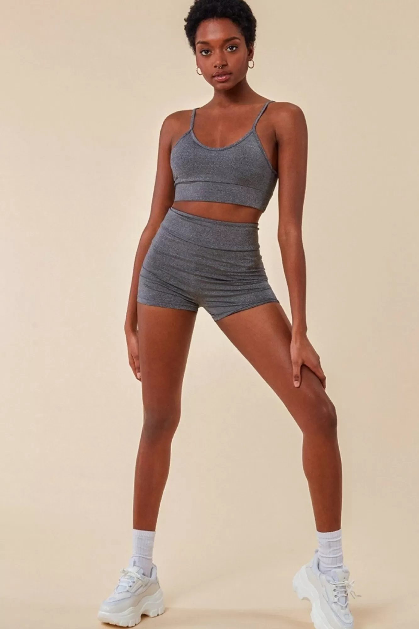 Loungewear & Sleepwear^Cosmochic Cropped Bralette & Cycle Short Set Grey