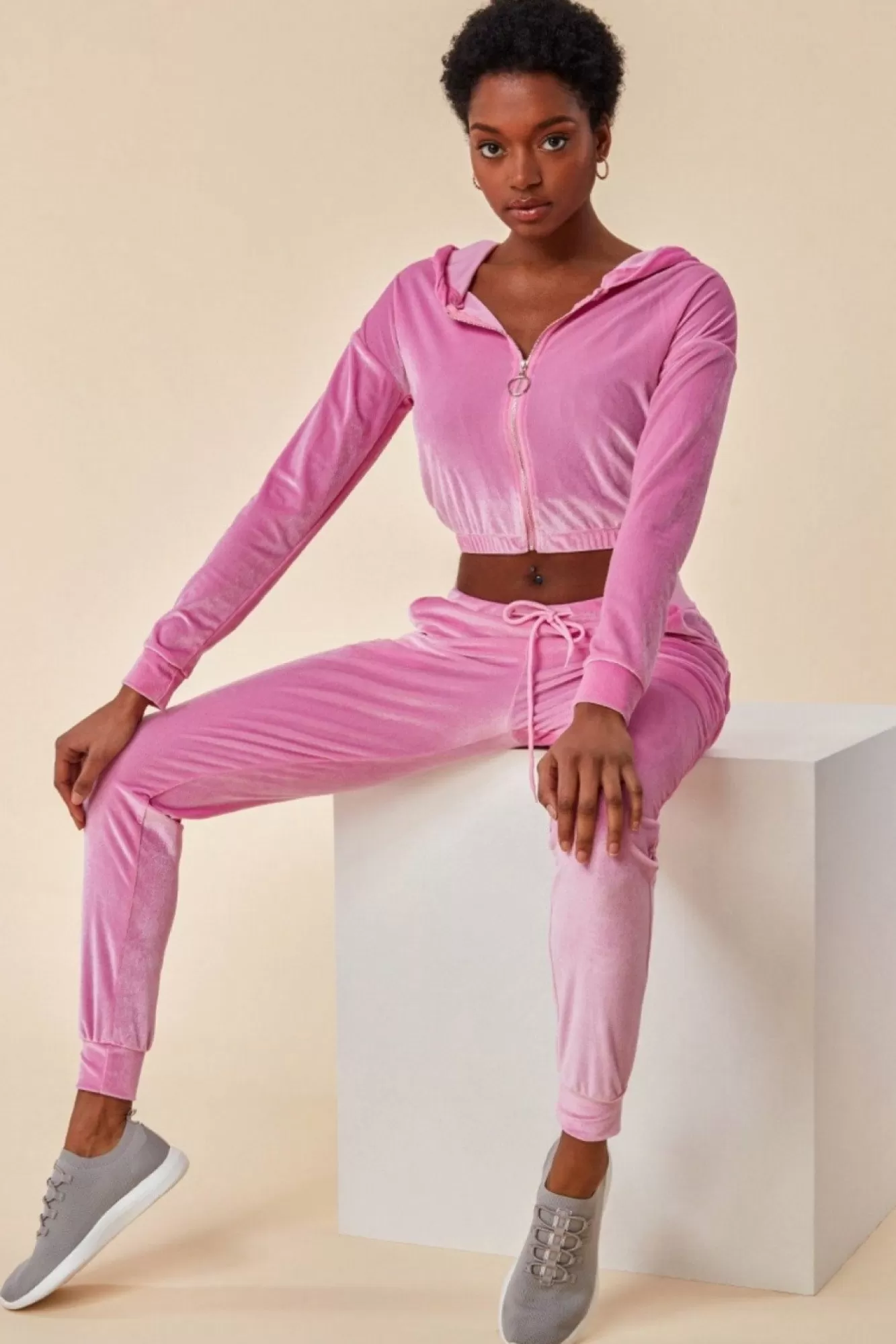 Loungewear & Sleepwear^Cosmochic Cuffed Ankle Velour Tracksuit Pink