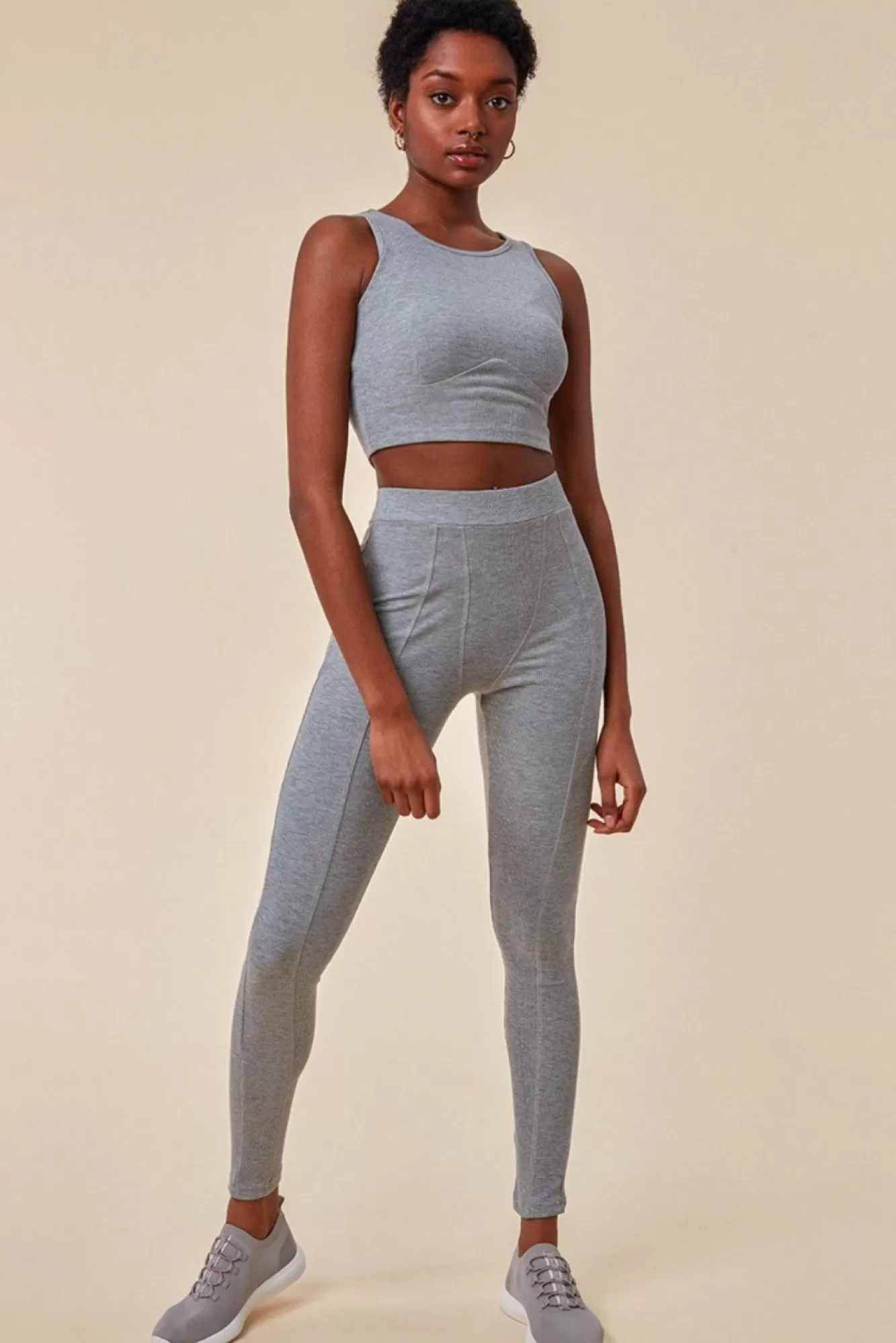 Loungewear & Sleepwear^Cosmochic High Neck Crop Top With Leggings Lounge Set Grey