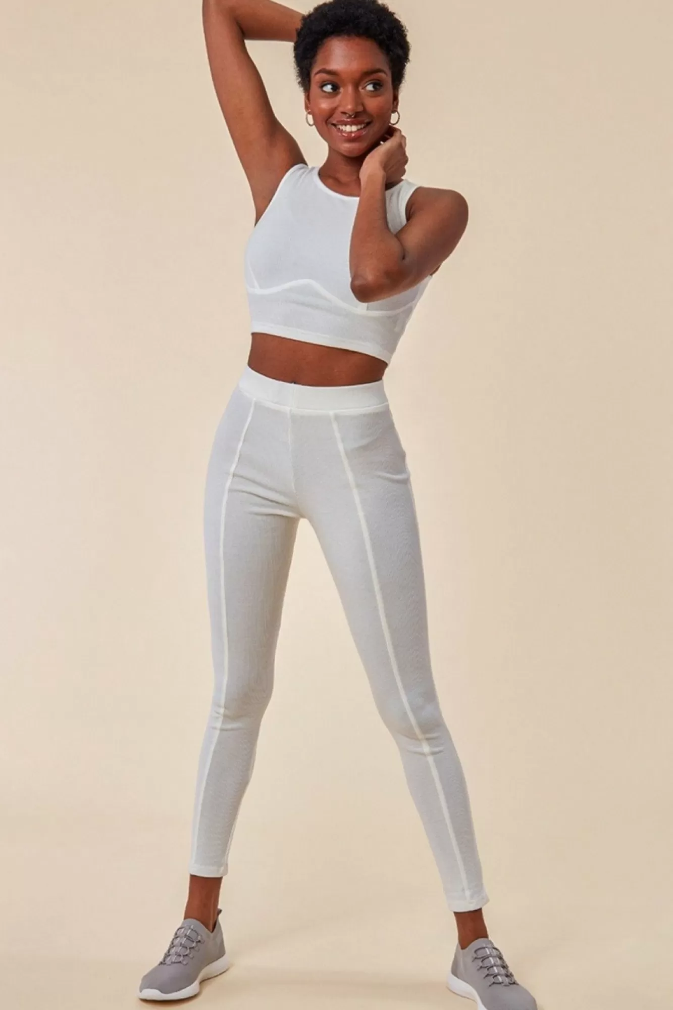 Loungewear & Sleepwear^Cosmochic High Neck Crop Top With Leggings Set White