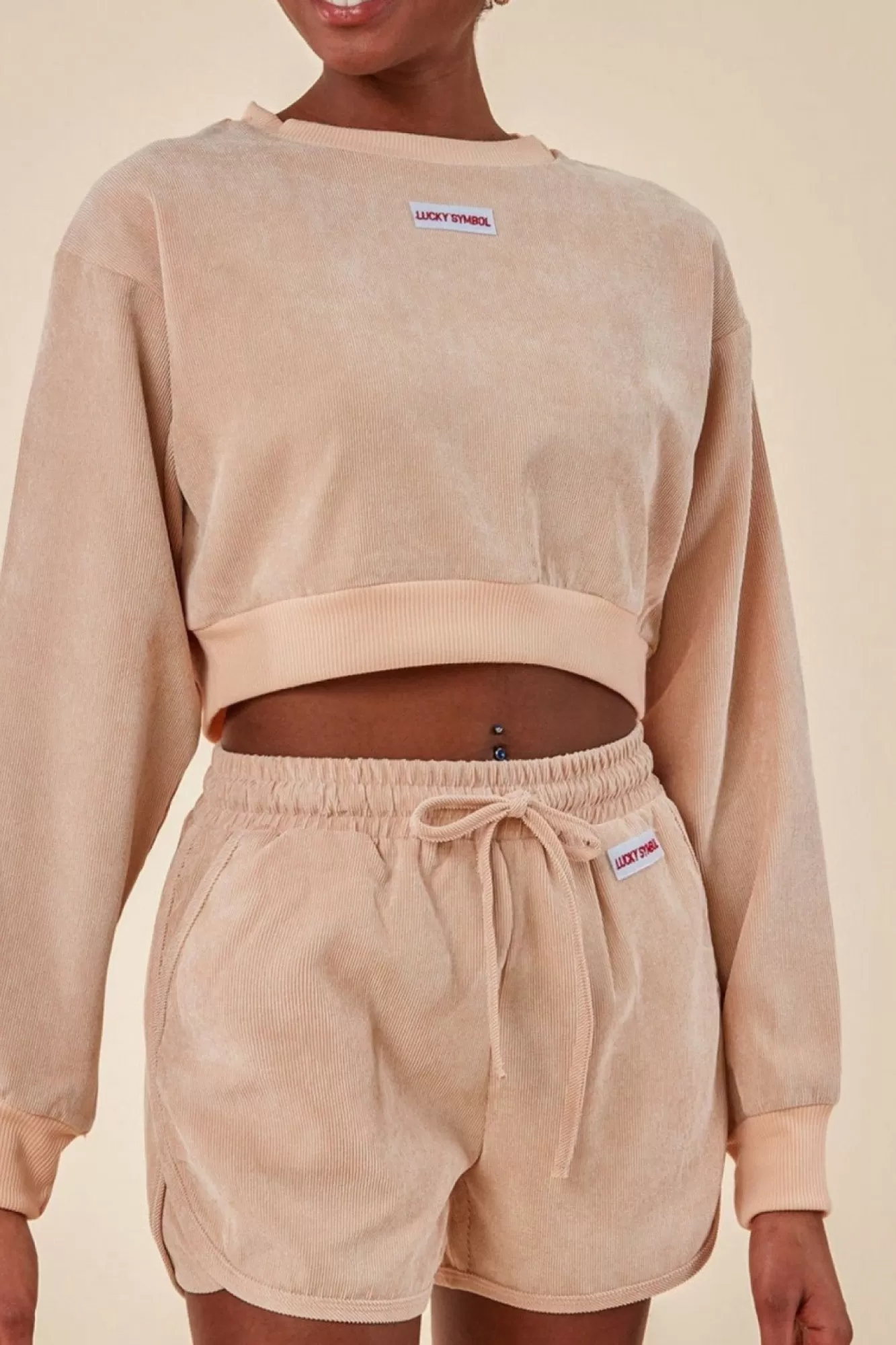 Loungewear & Sleepwear^Cosmochic Oversized Cropped Jumper & Short Set Beige