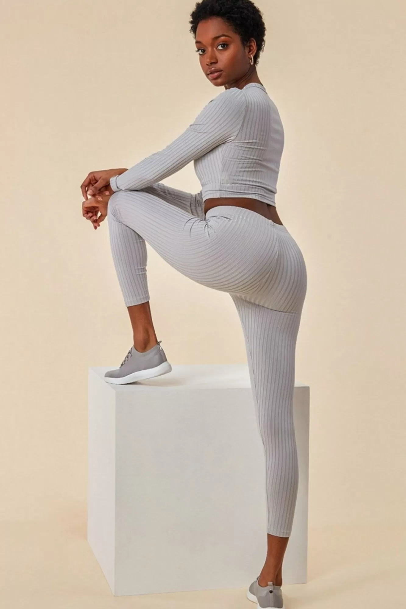 Loungewear & Sleepwear^Cosmochic Ribbed Drawstring Crop Top With Leggings Set Grey