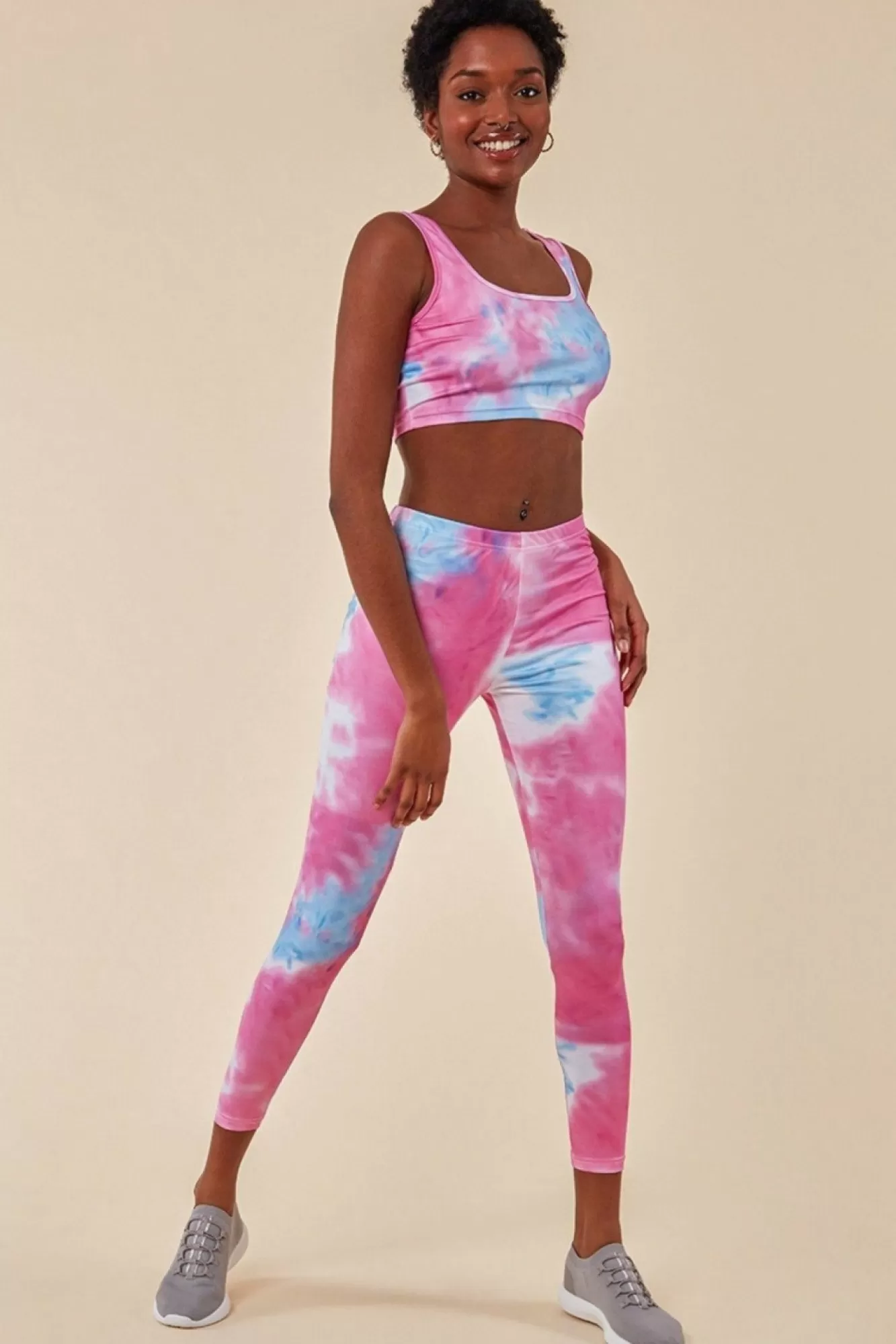 Loungewear & Sleepwear^Cosmochic Tie-Dye Crop Top With Leggings Set - Pinkblue Pink Blue