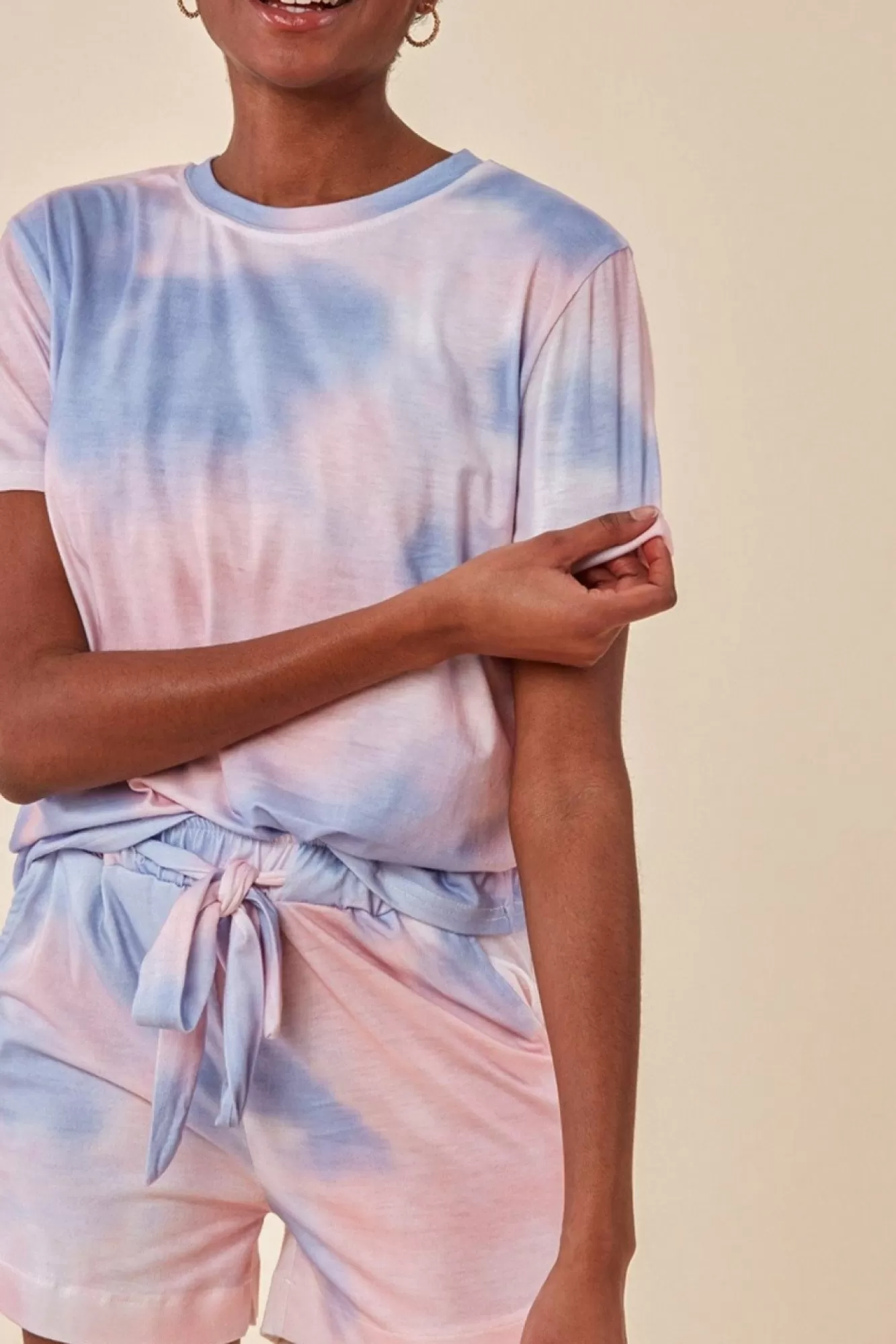 Loungewear & Sleepwear^Cosmochic Tie-Dye Oversized T-Shirt & Short Set Pink