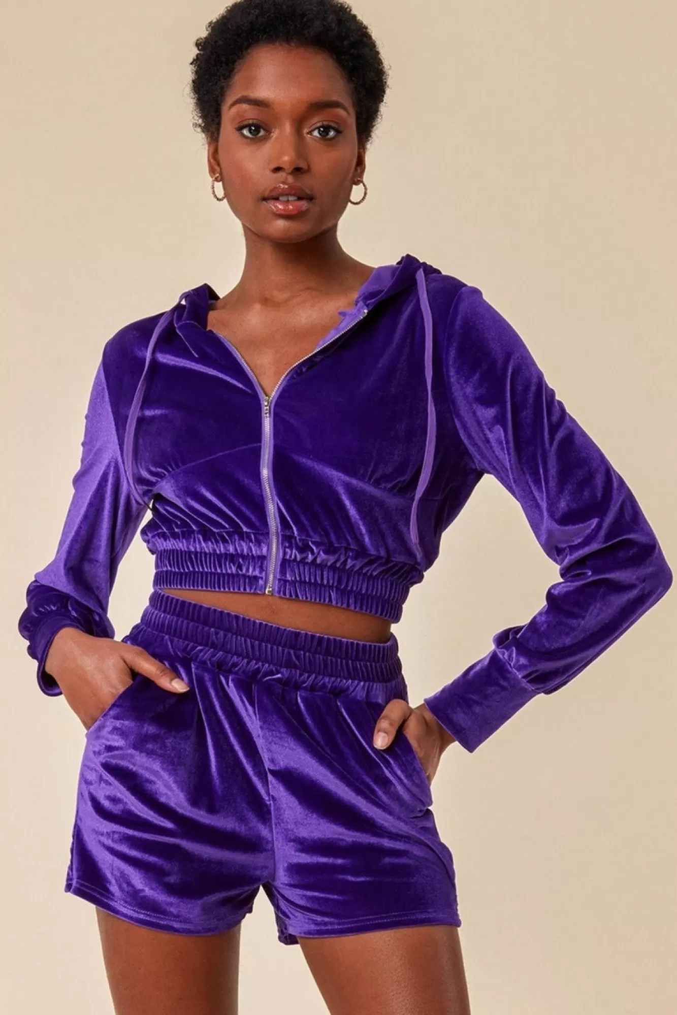Loungewear & Sleepwear^Cosmochic Velour Hoodie & Short Set Purple