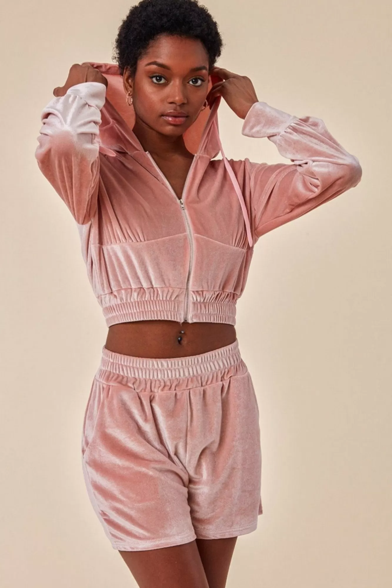 Loungewear & Sleepwear^Cosmochic Velour Hoodie & Short Set Pink