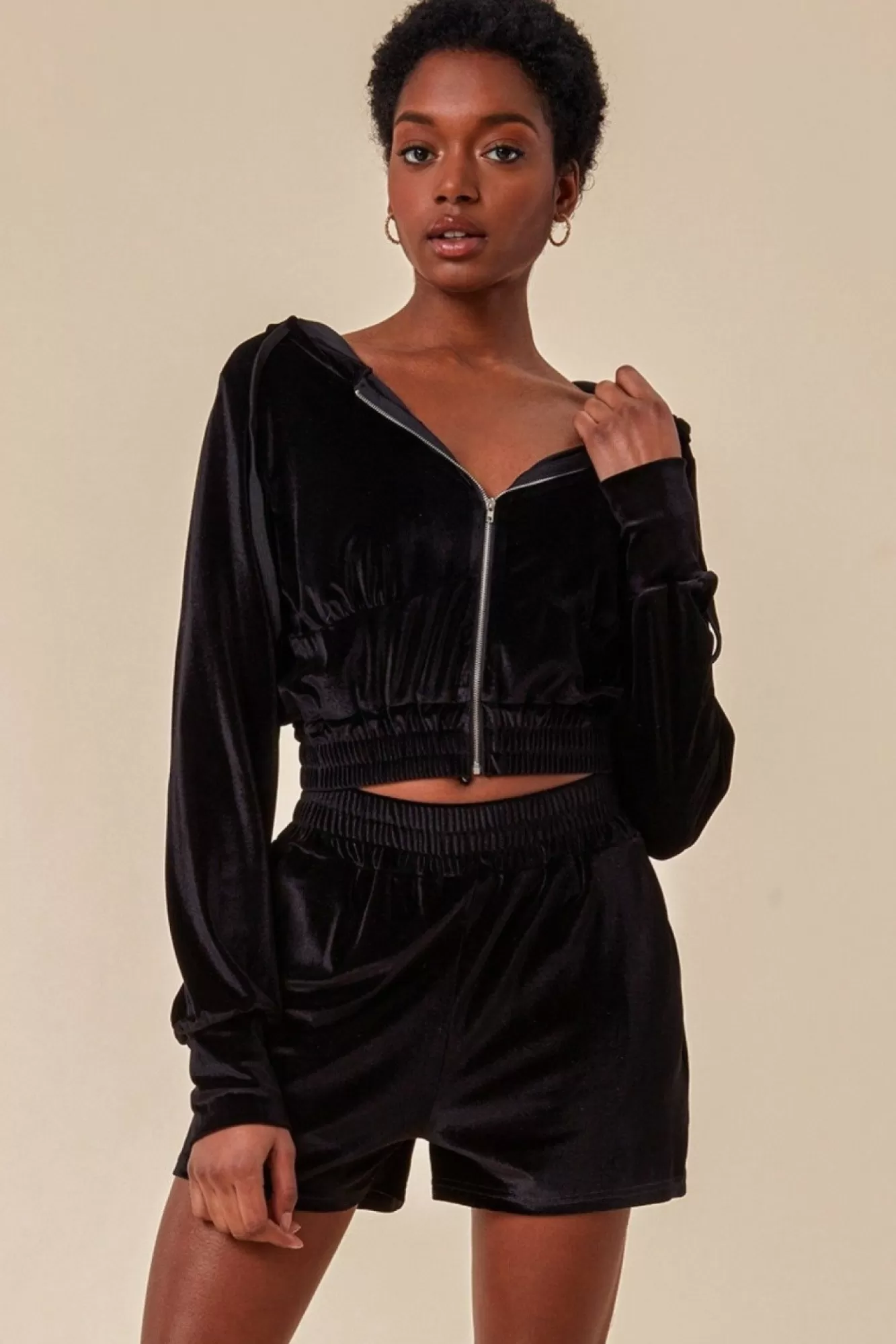 Loungewear & Sleepwear^Cosmochic Velour Hoodie & Short Set Black