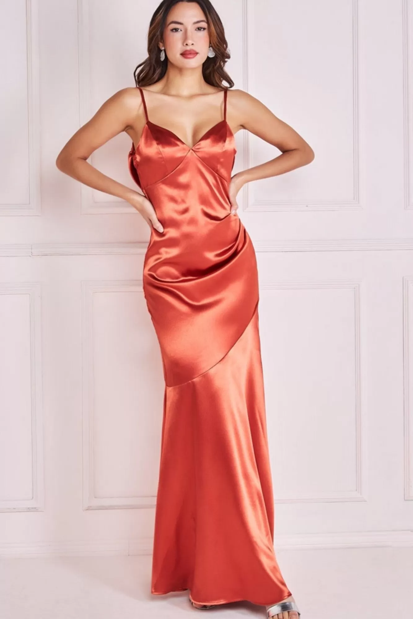 Maxi Dresses^* Cowl Back Satin Maxi Dress Burntorange